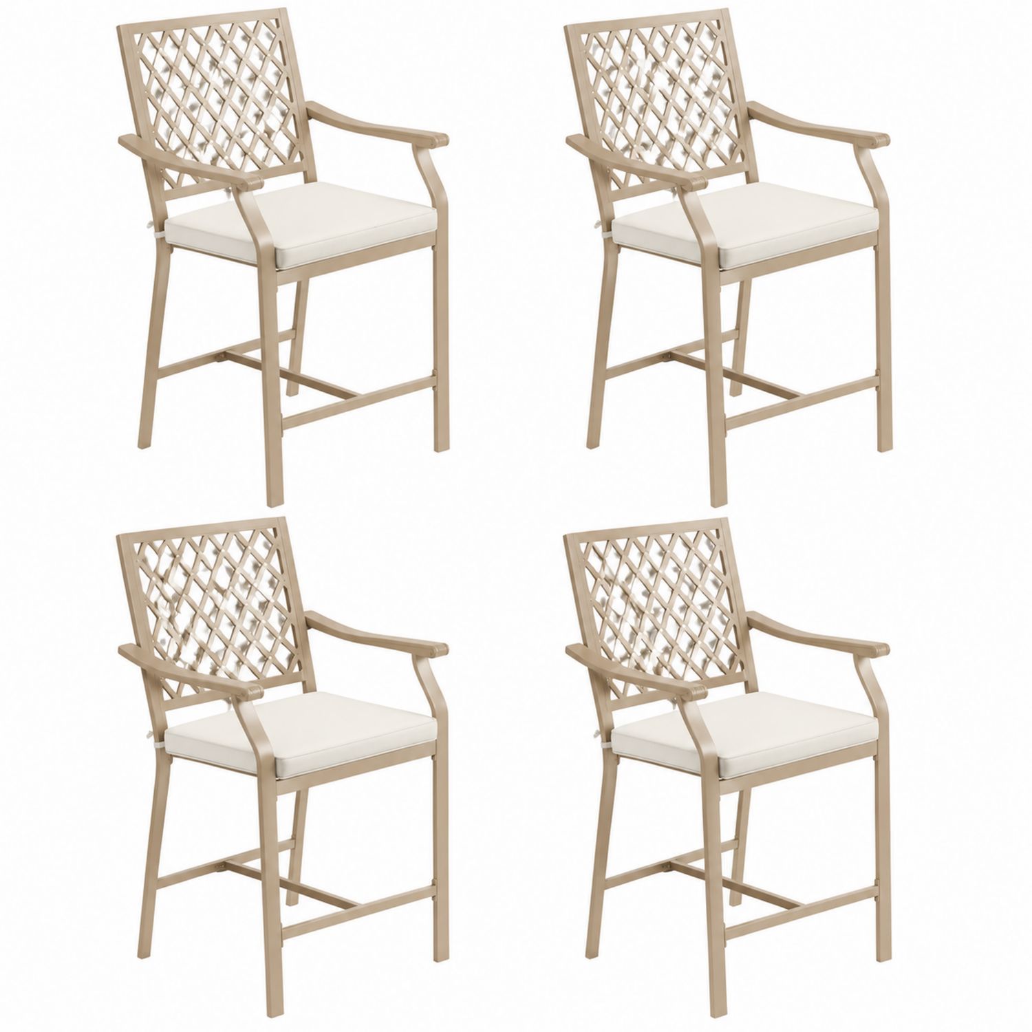 Juego de 4 Sillas de Aluminio para Exterior con Cojines Beige