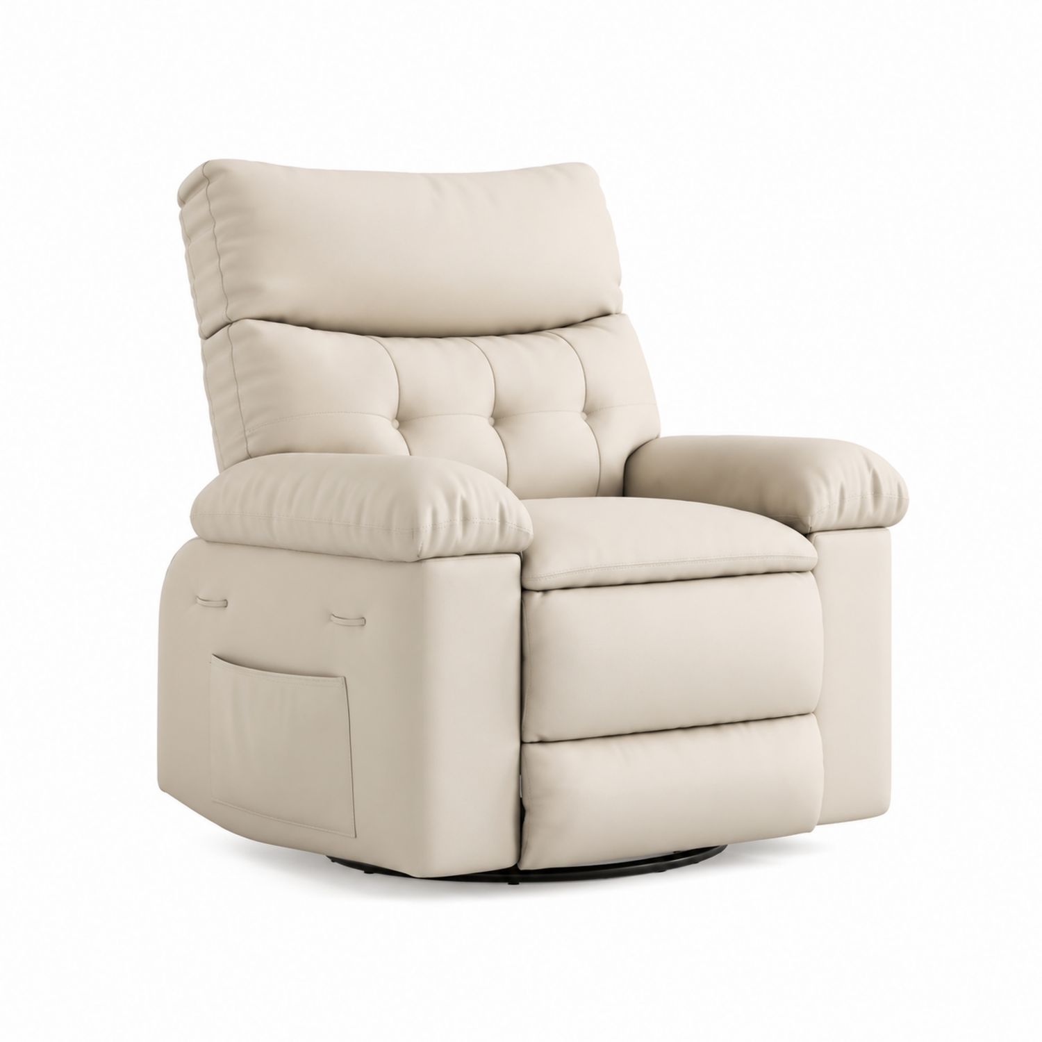 Sillón reclinable giratorio de piel sintética beige