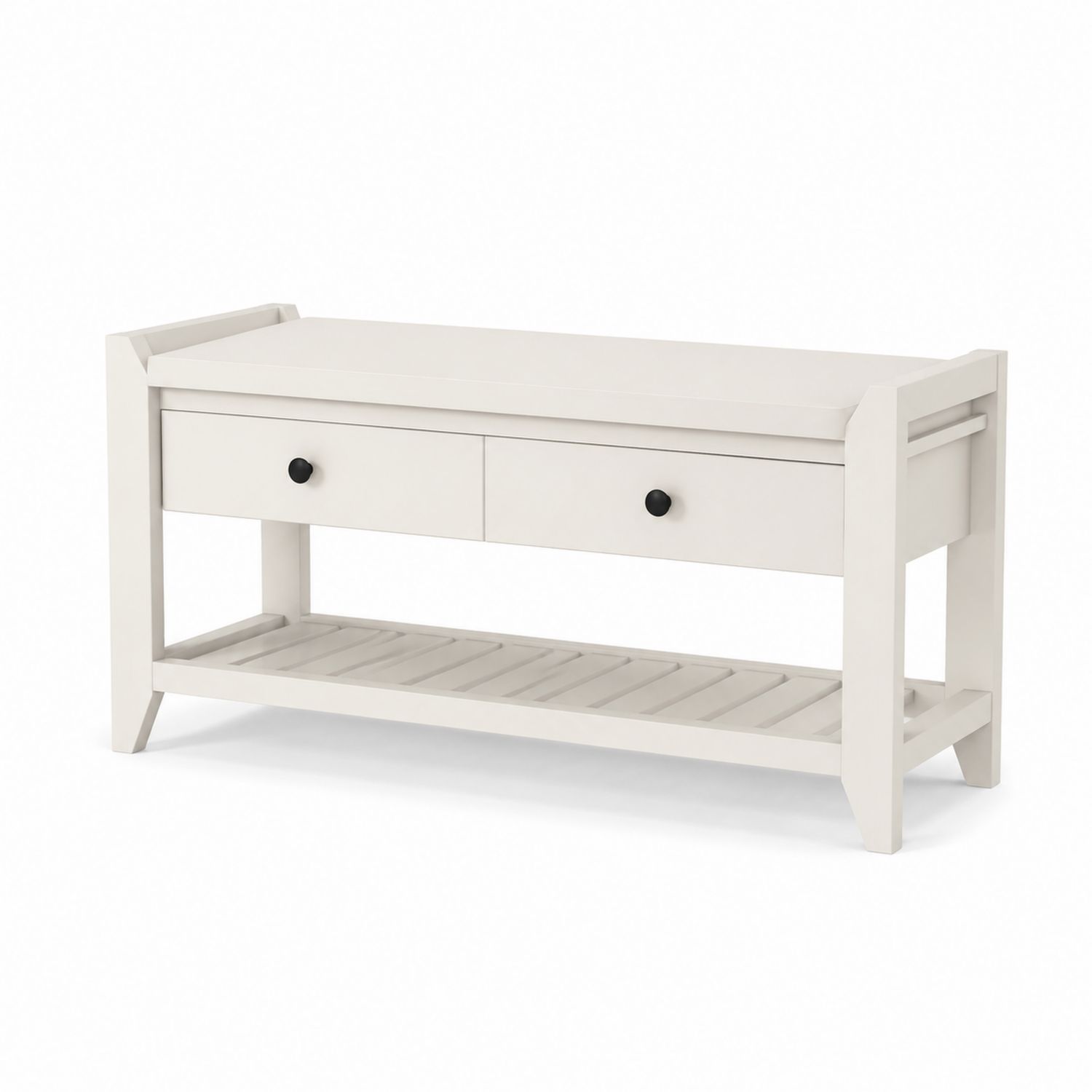 Banco de Madera MDF Blanco con Cajones y Estante