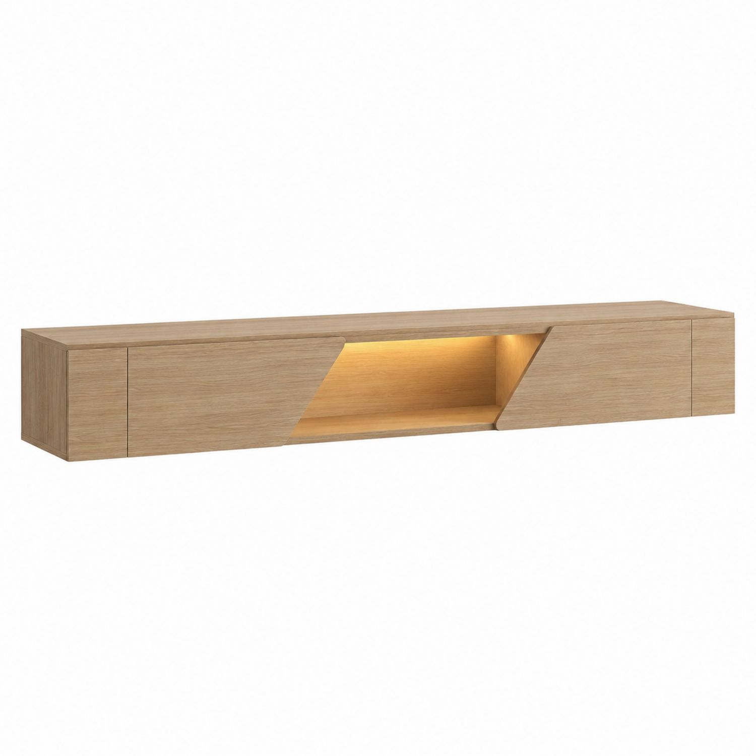 Mueble de TV flotante de madera de roble con luz LED