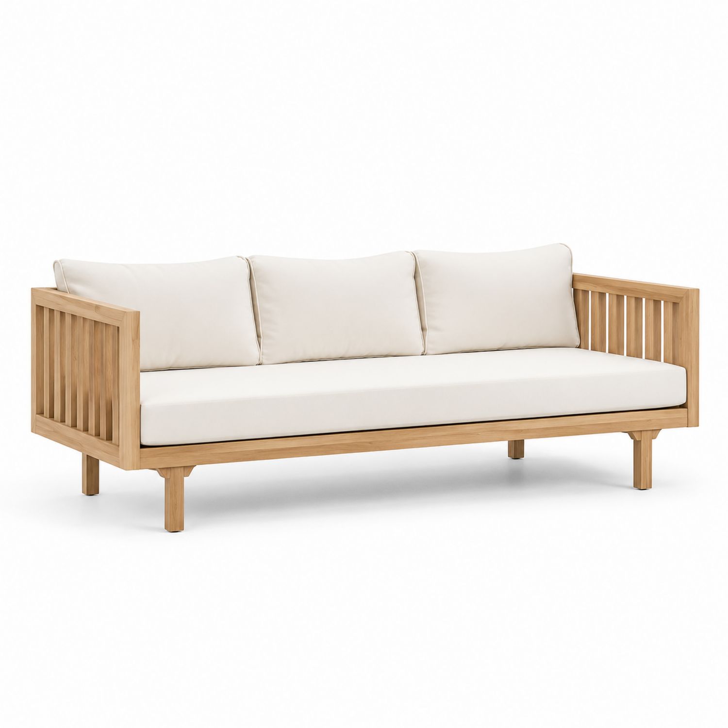 Sofá de Madera de Teca con Cojines de Poliéster Beige