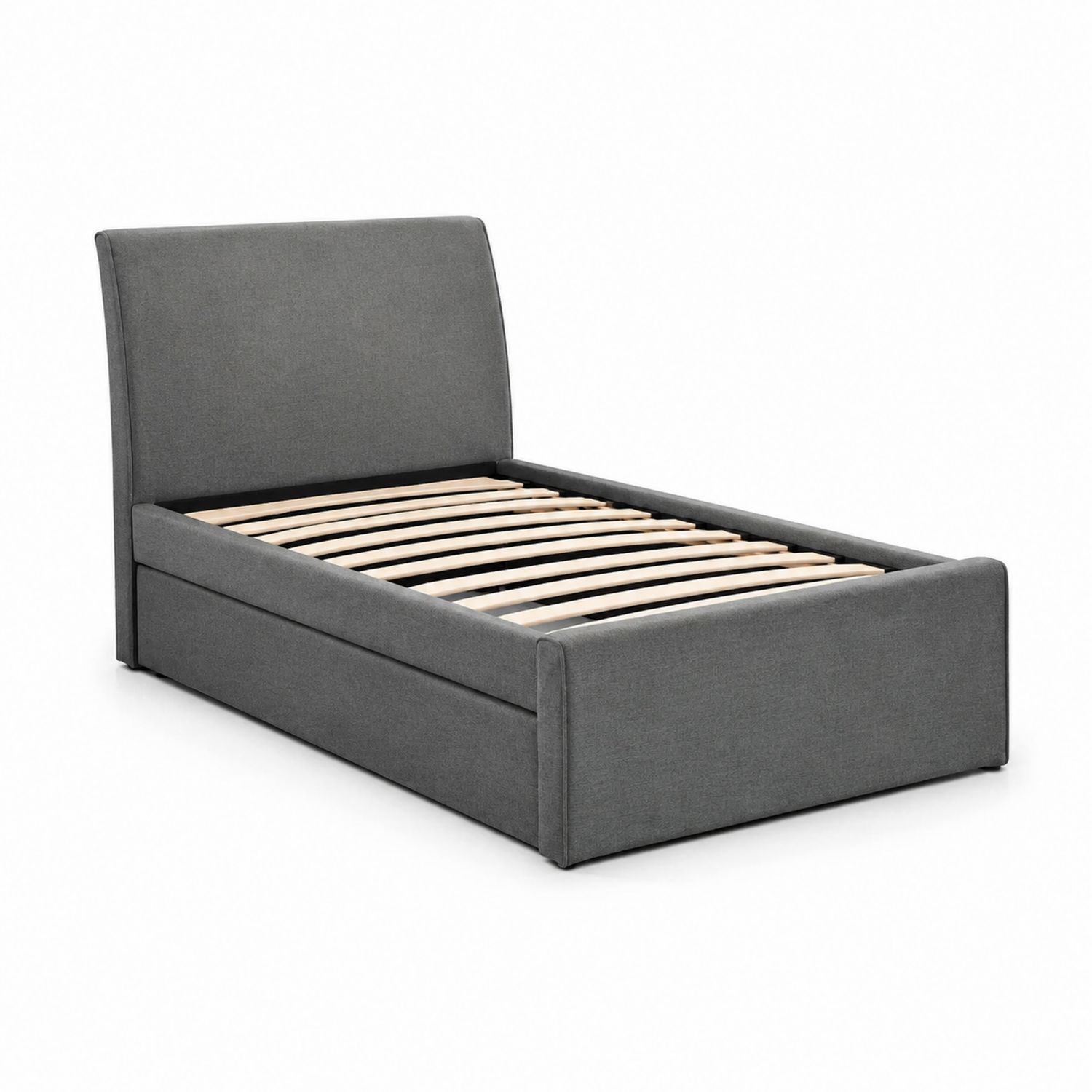 Cama individual de almacenamiento en tejido gris