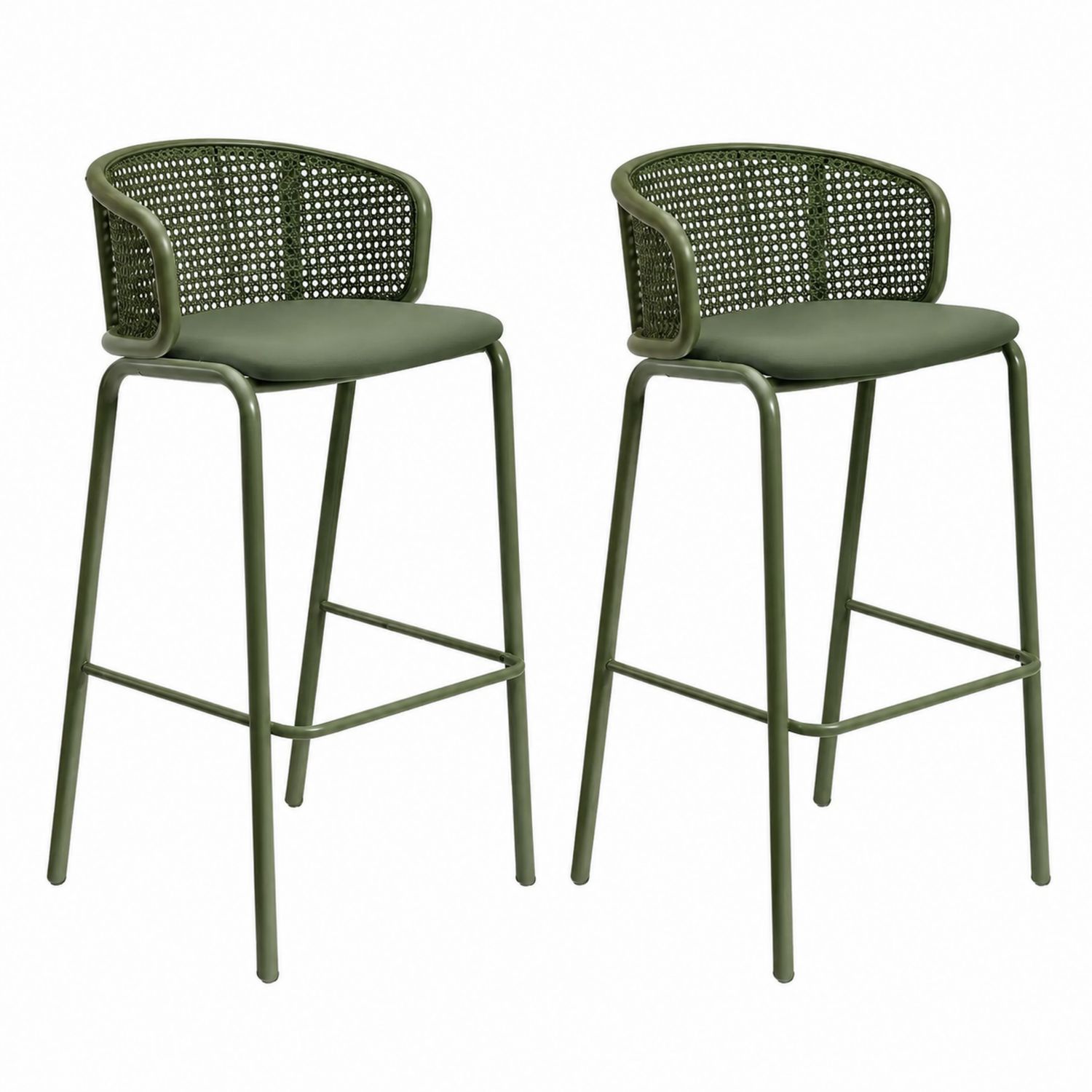 Conjunto de taburetes de barra de metal verde