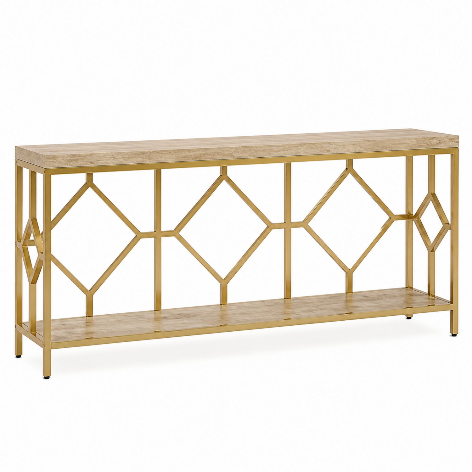 Consola de madera chapada y acero dorado