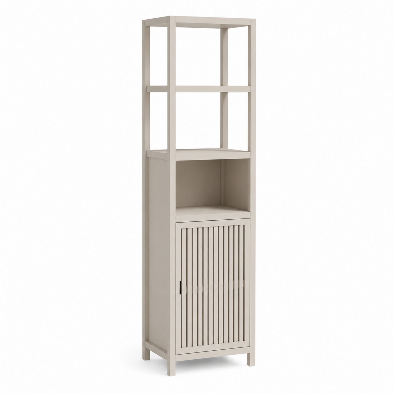 Estantería alta de madera de pino con puerta 180x45x30 cm Beige
