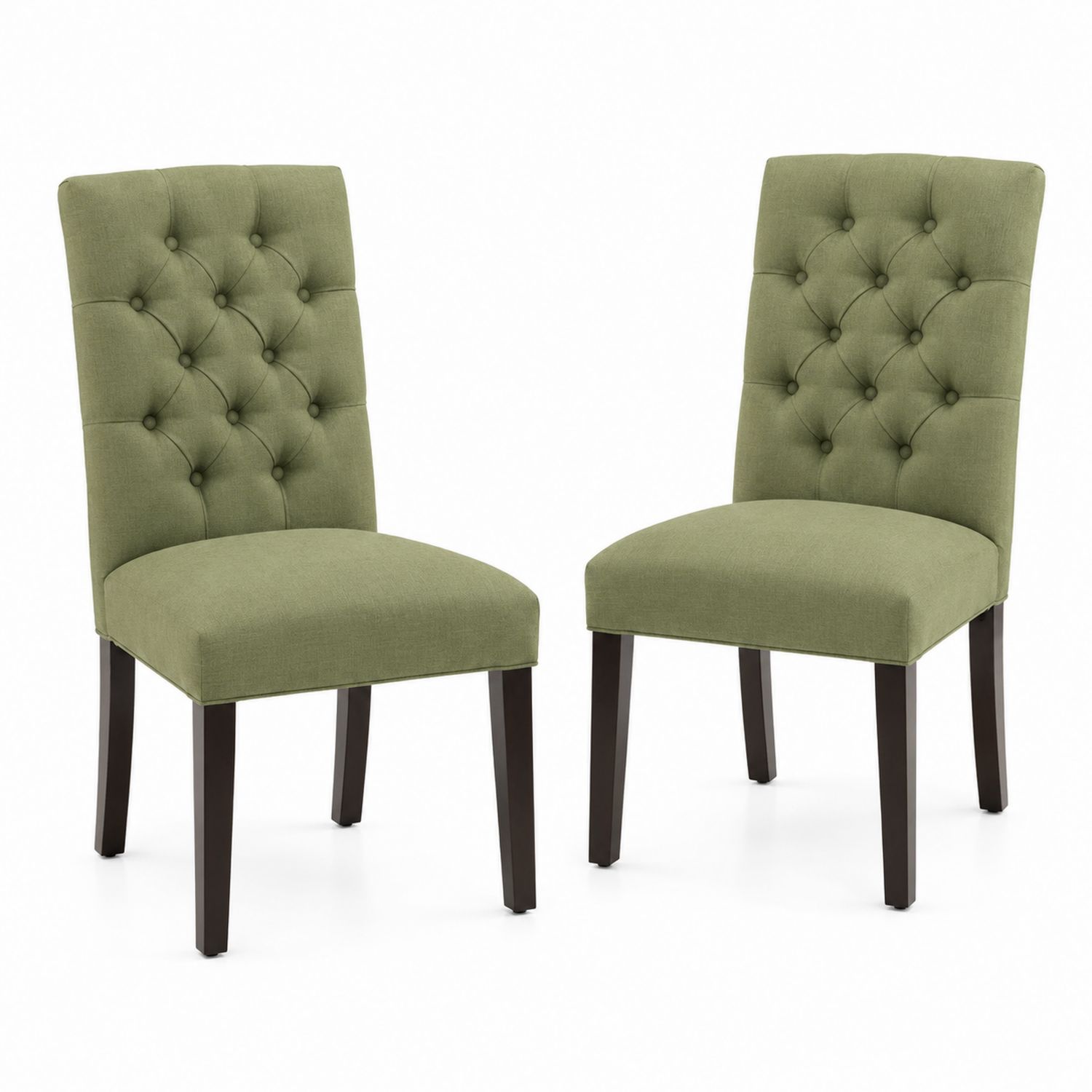 Conjunto de 2 sillas de comedor tapizadas en poliéster verde y madera