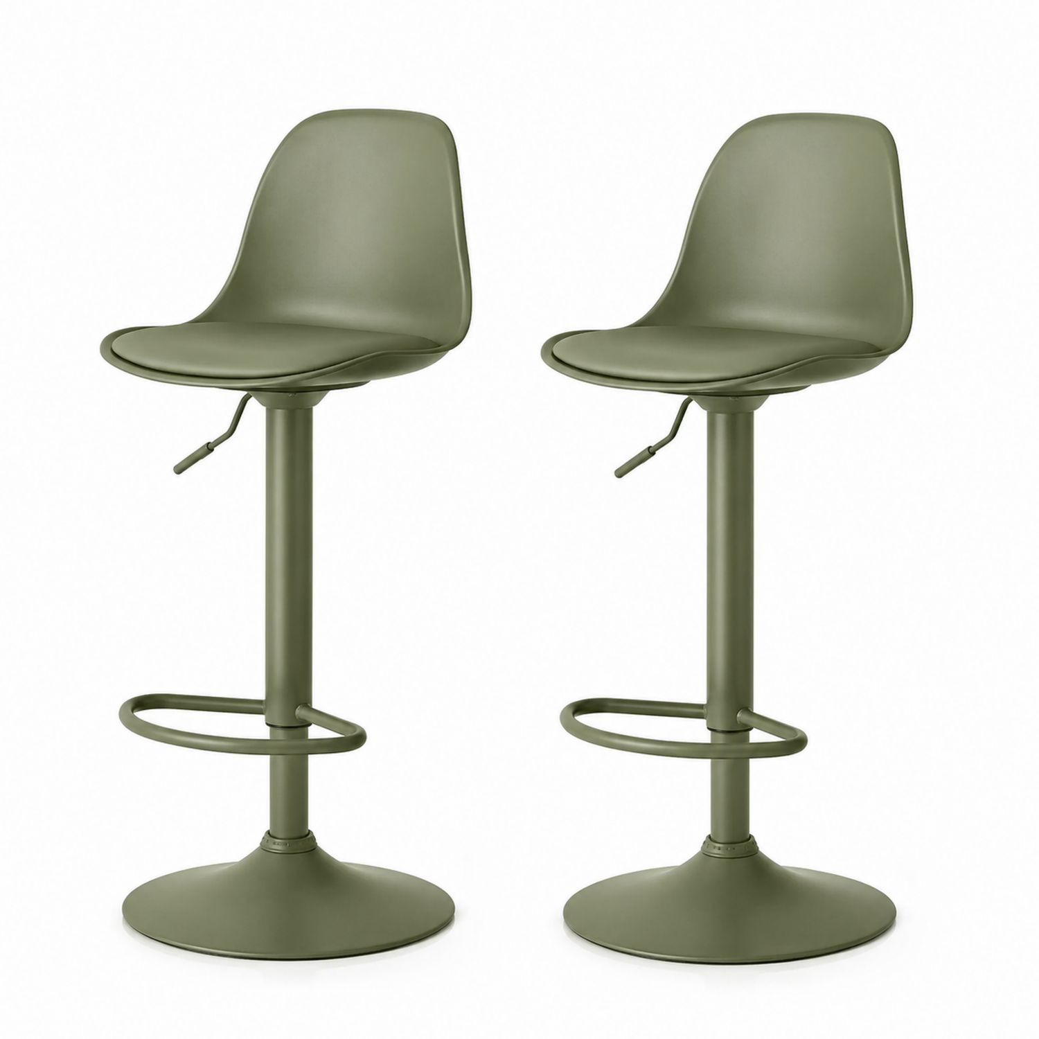 Juego de 2 taburetes de bar ajustables de polipropileno y acero verde
