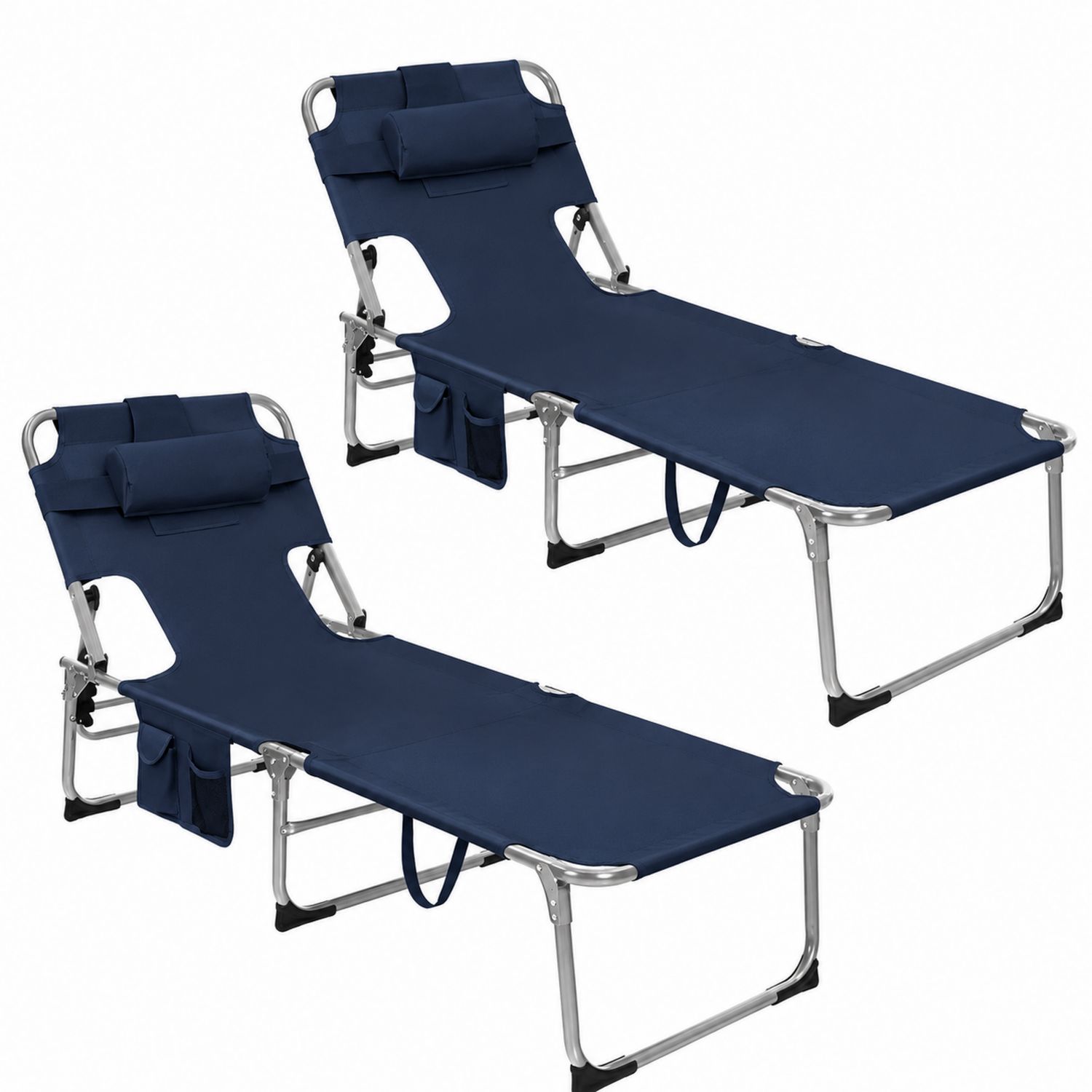 Set de 2 tumbonas plegables de metal con tela azul