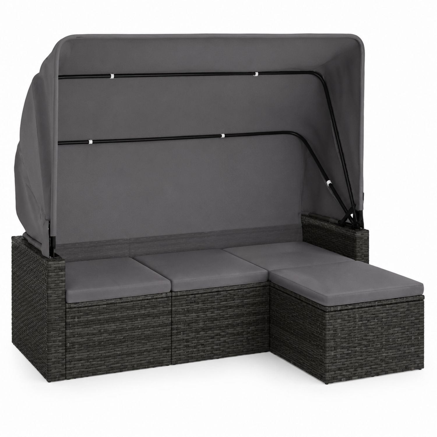 Sofá rinconera de exterior con dosel de ratán sintético Gris