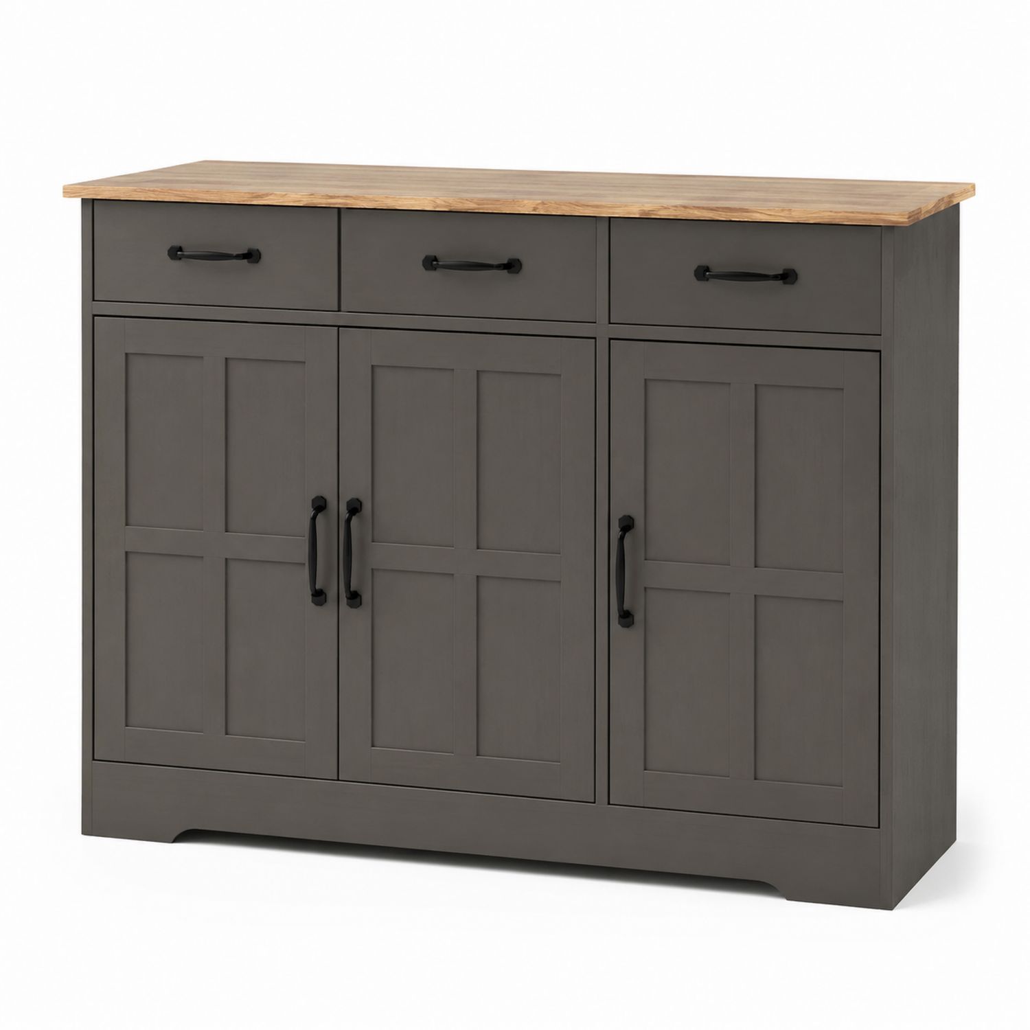 Aparador de Madera con Cajones y Puertas de Pino y Roble, Gris y Roble