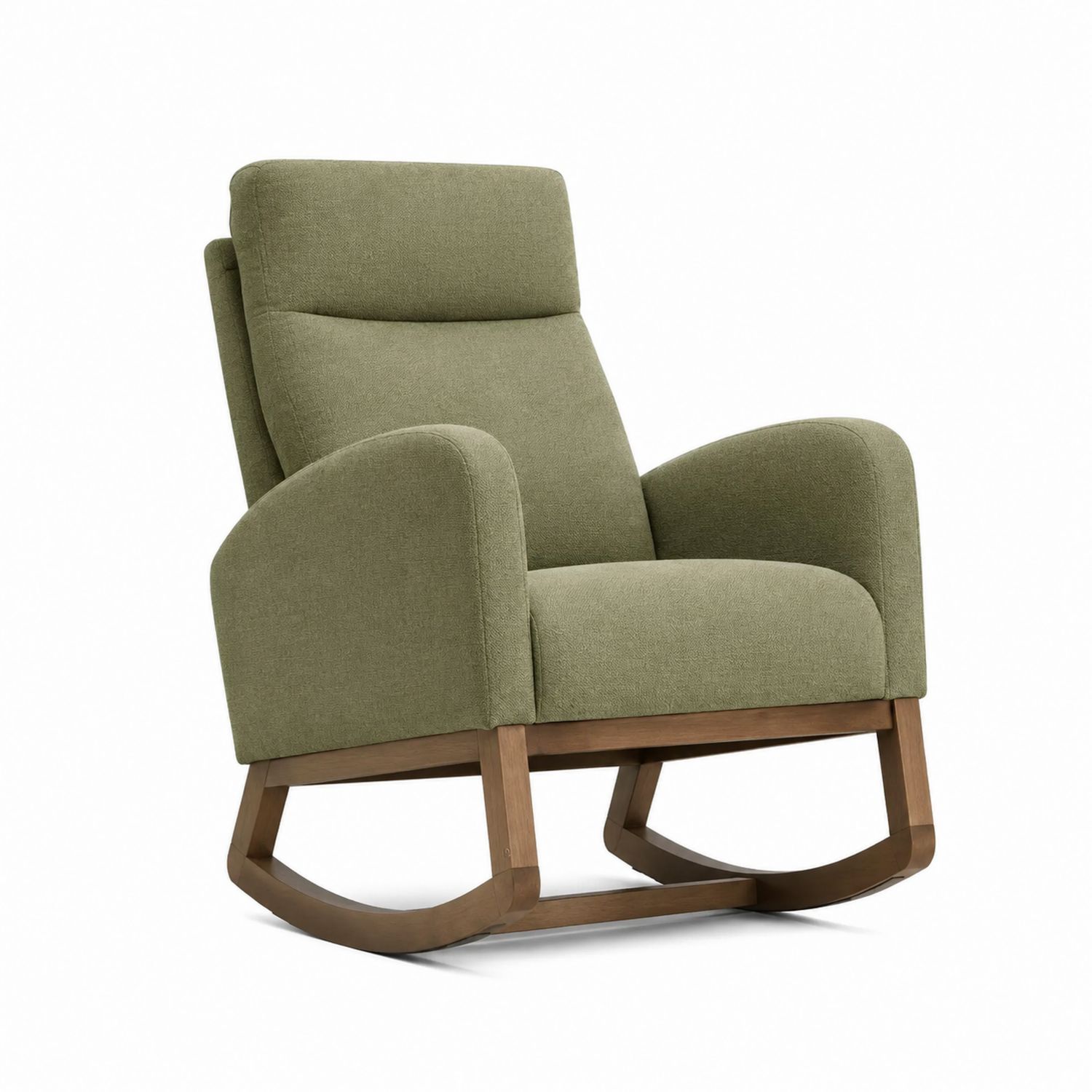 Silla mecedora de tela de poliéster verde con base de madera de haya