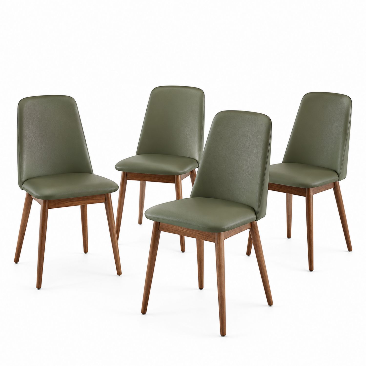 Juego de 4 Sillas de Cuero Sintético Verde con Patas de Madera