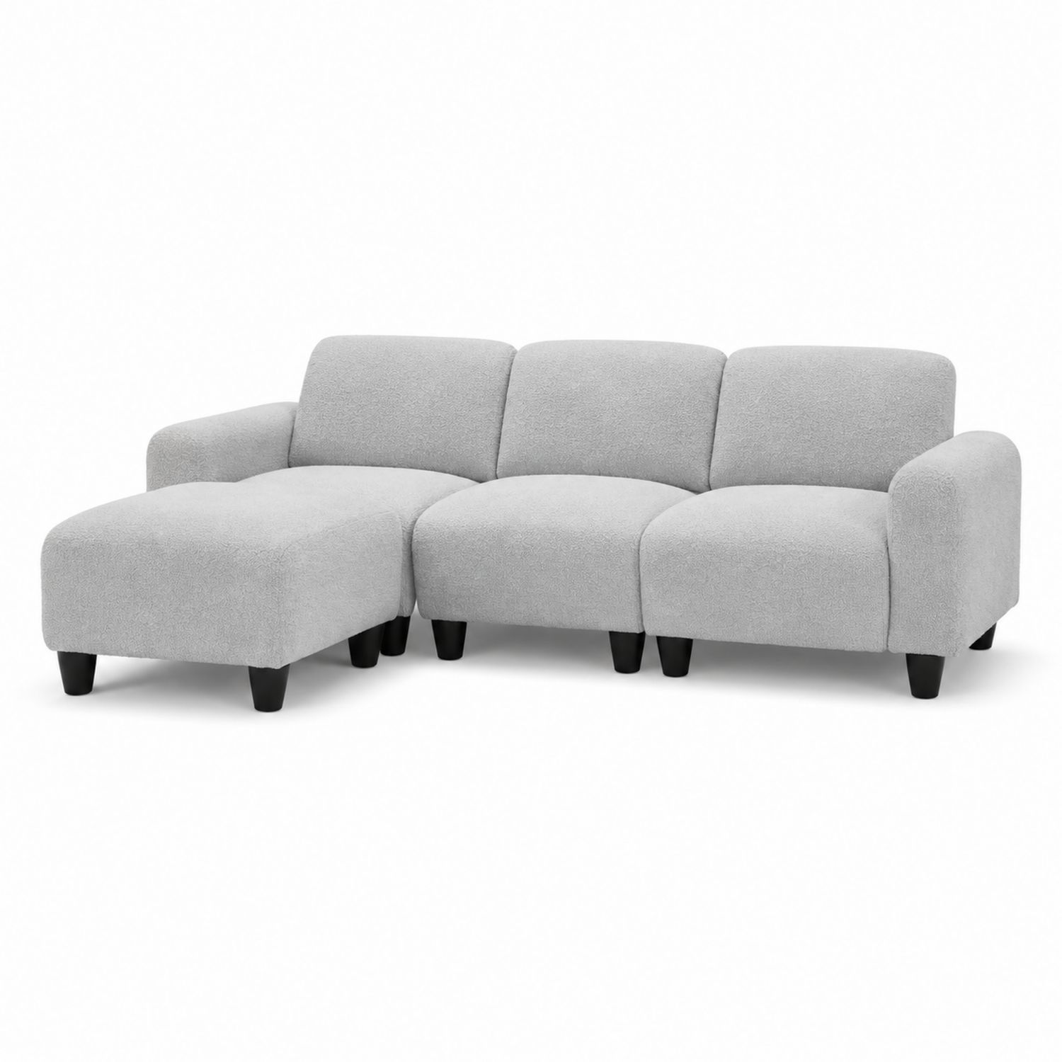 Sofá seccional en L de poliéster gris con chaise longue