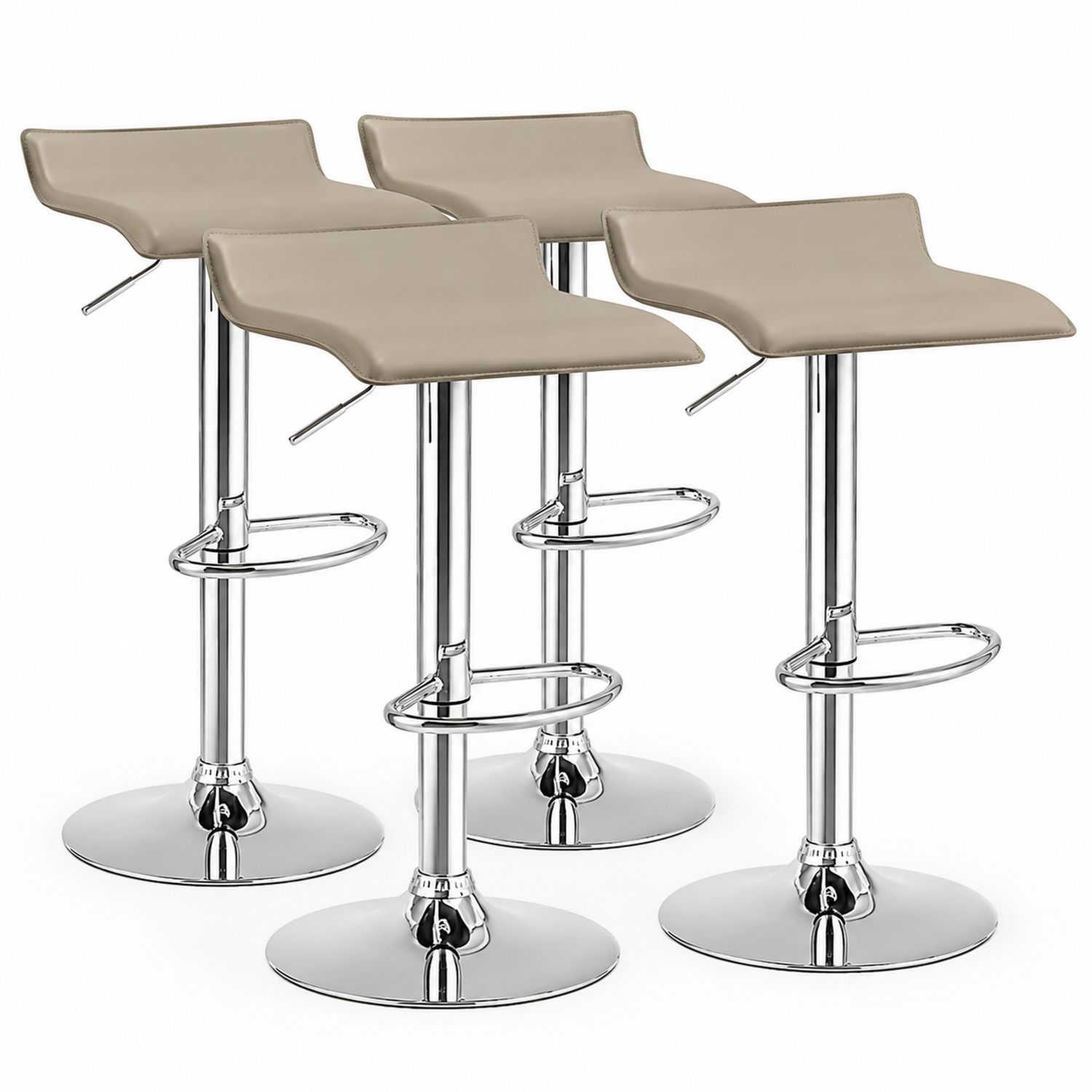 Conjunto de 4 taburetes ajustables de cuero sintético y metal cromado