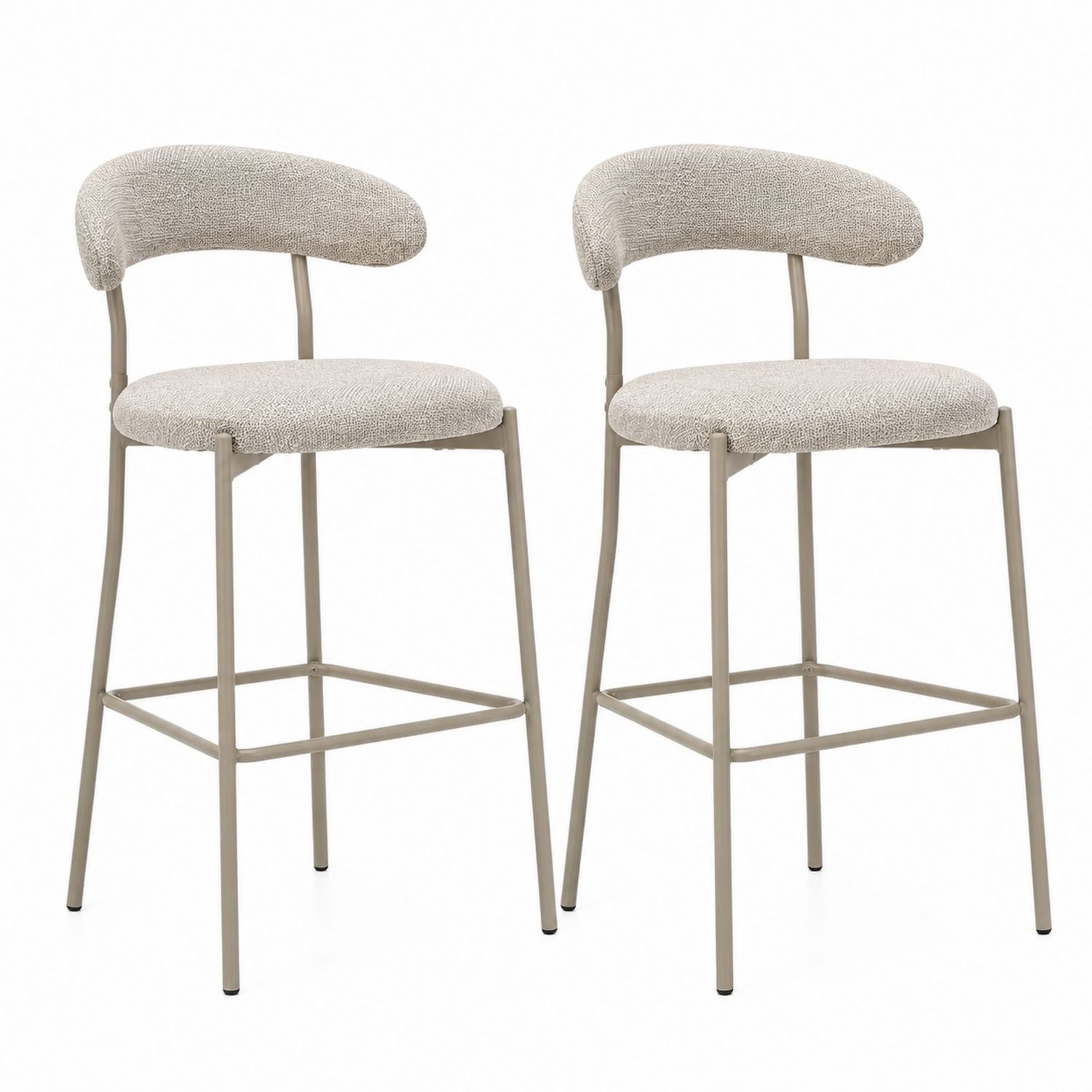 Set de 2 taburetes de bar con respaldo y asiento en tela beige estructura de metal