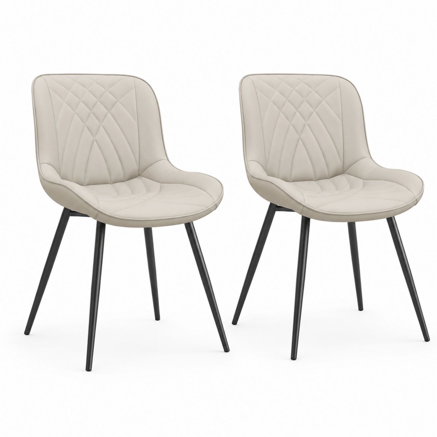 Juego de 2 sillas de cuero sintético Beige con patas de metal