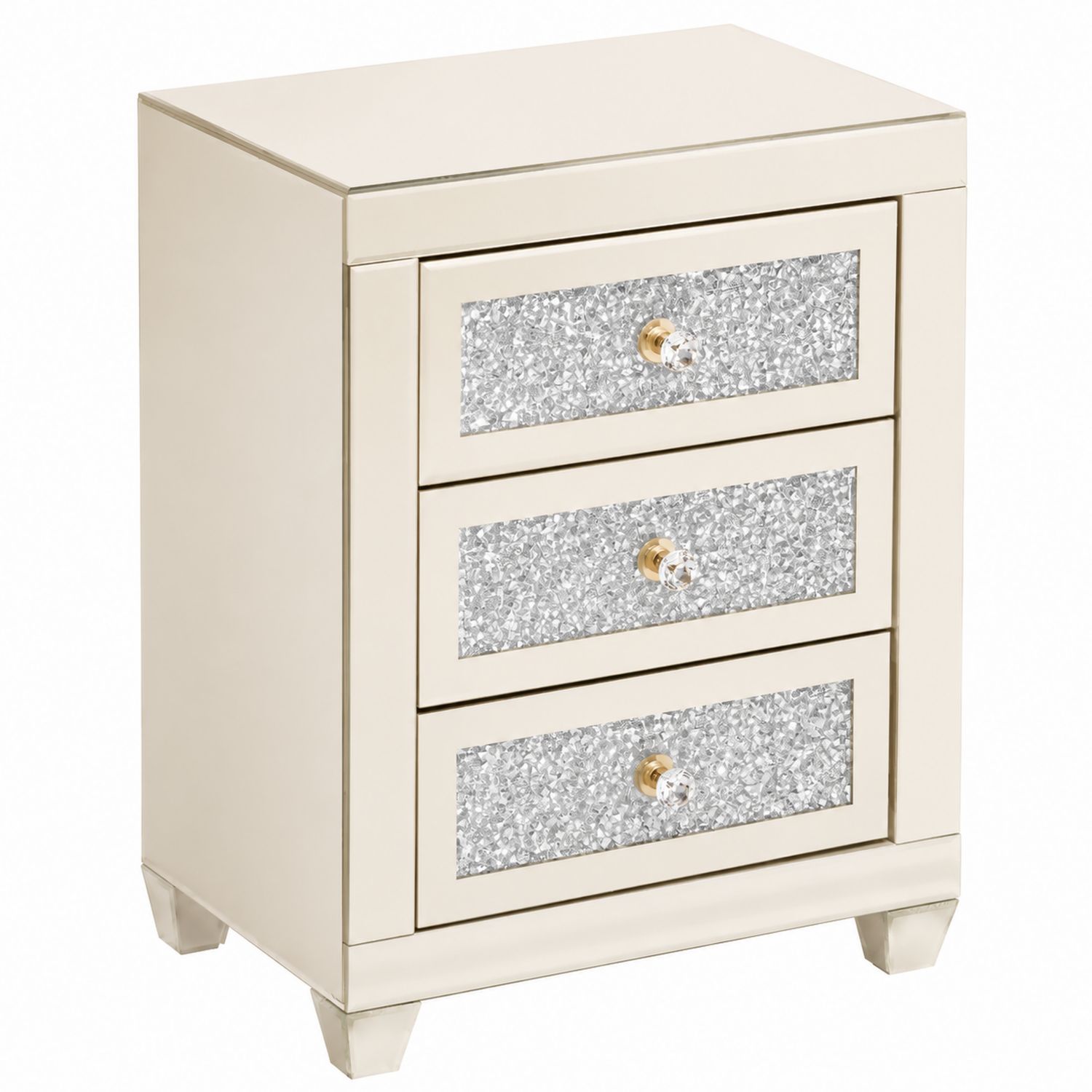 Cajonera de Tres Cajones con Detalles de Vidrio Acrílico, Beige