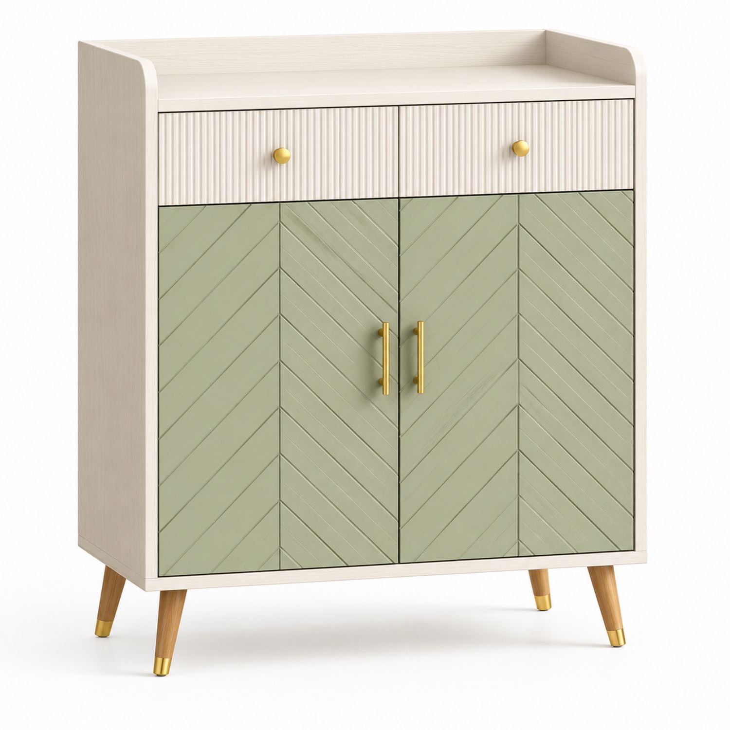 Aparador de Madera MDF con Puertas y Cajón Verde y Beige