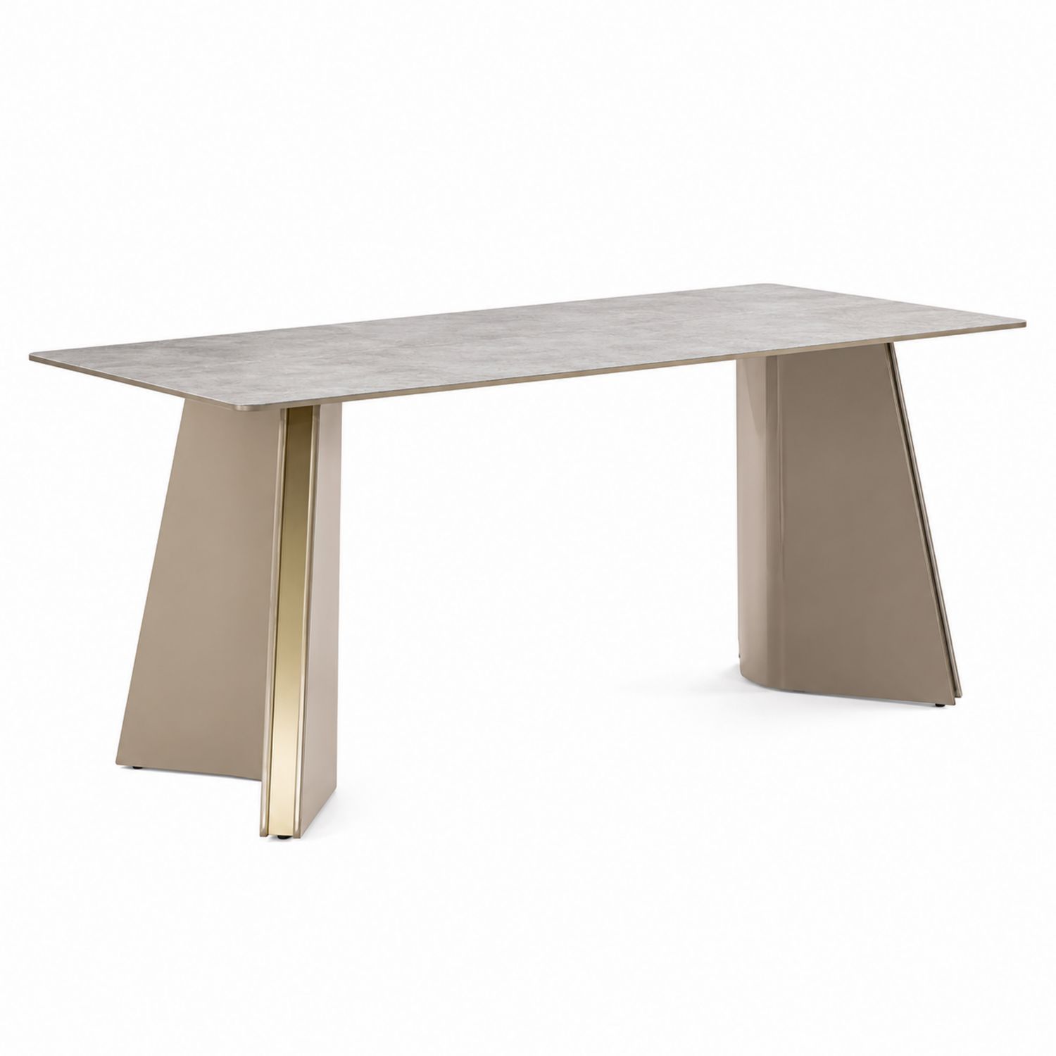 Mesa de comedor de cerámica y acero inoxidable 180x90x75 cm Gris y Beige