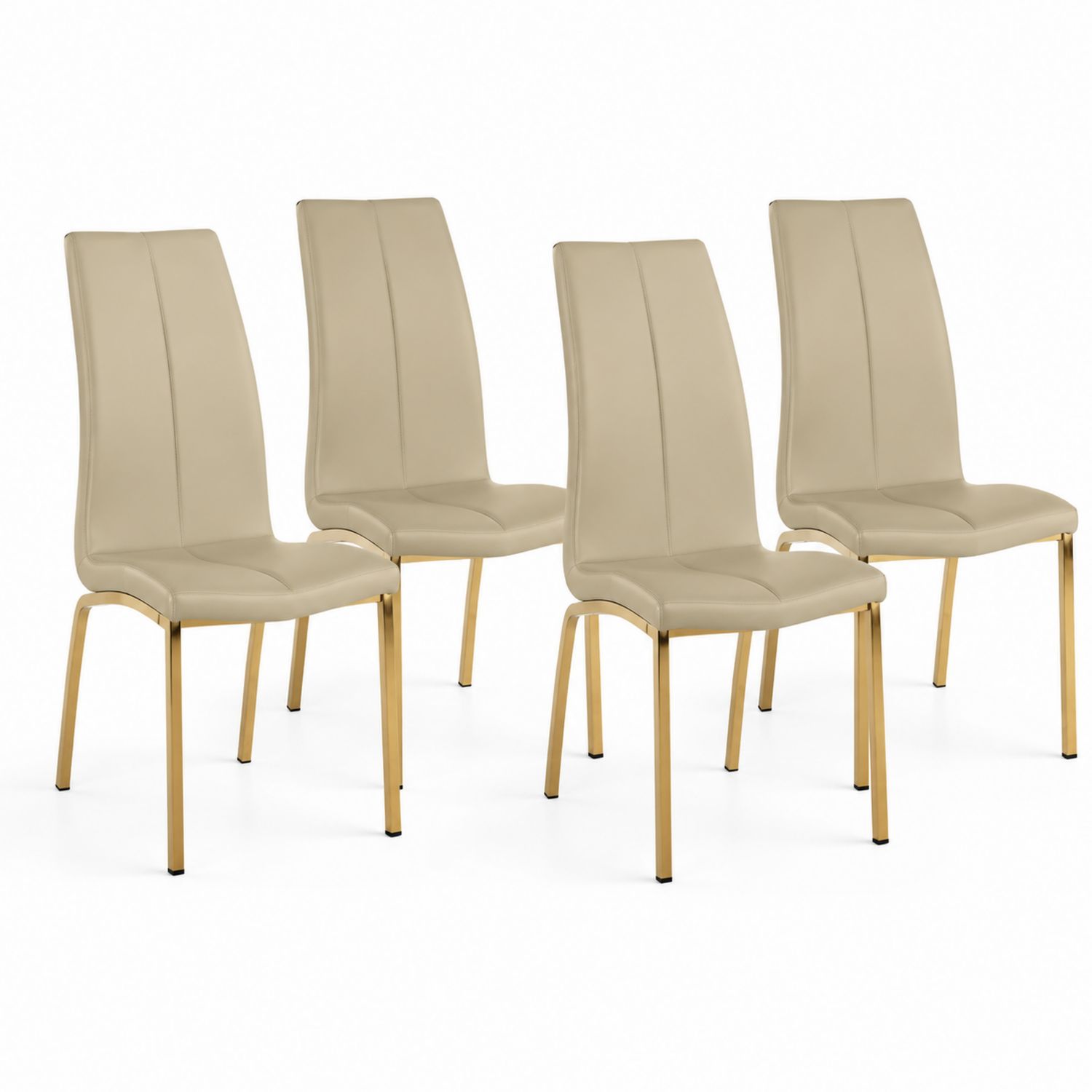 Juego de 4 sillas de comedor de cuero sintético con patas de metal dorado
