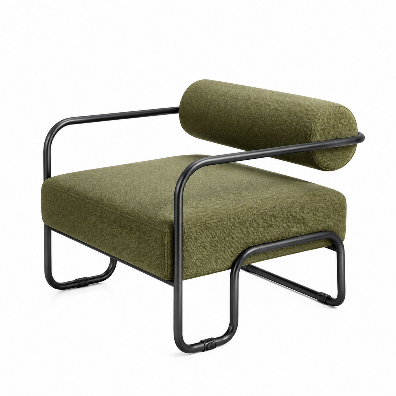 Silla de salón con estructura metálica y tela verde