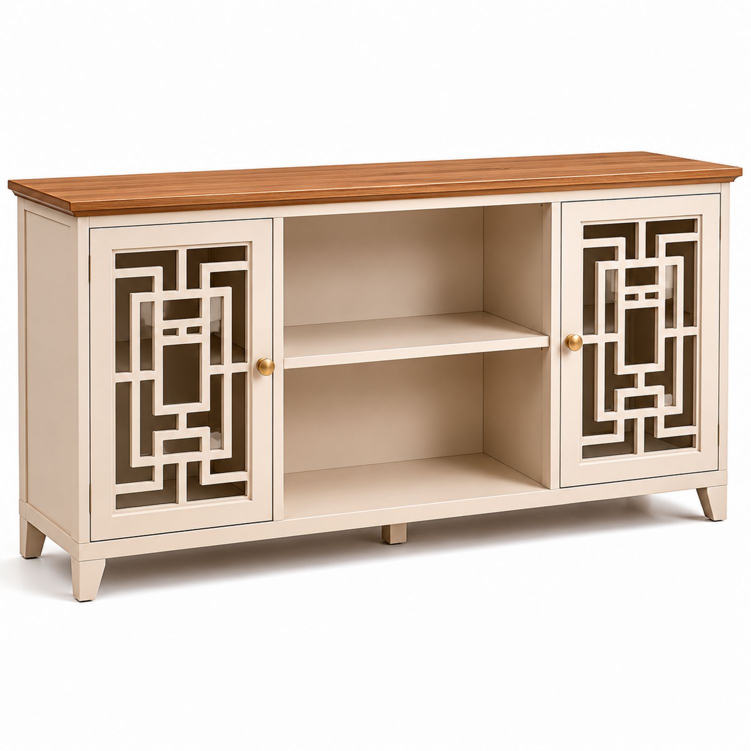 Aparador de Madera con Puertas Decorativas de Diseño Geométrico 120x40x70 cm