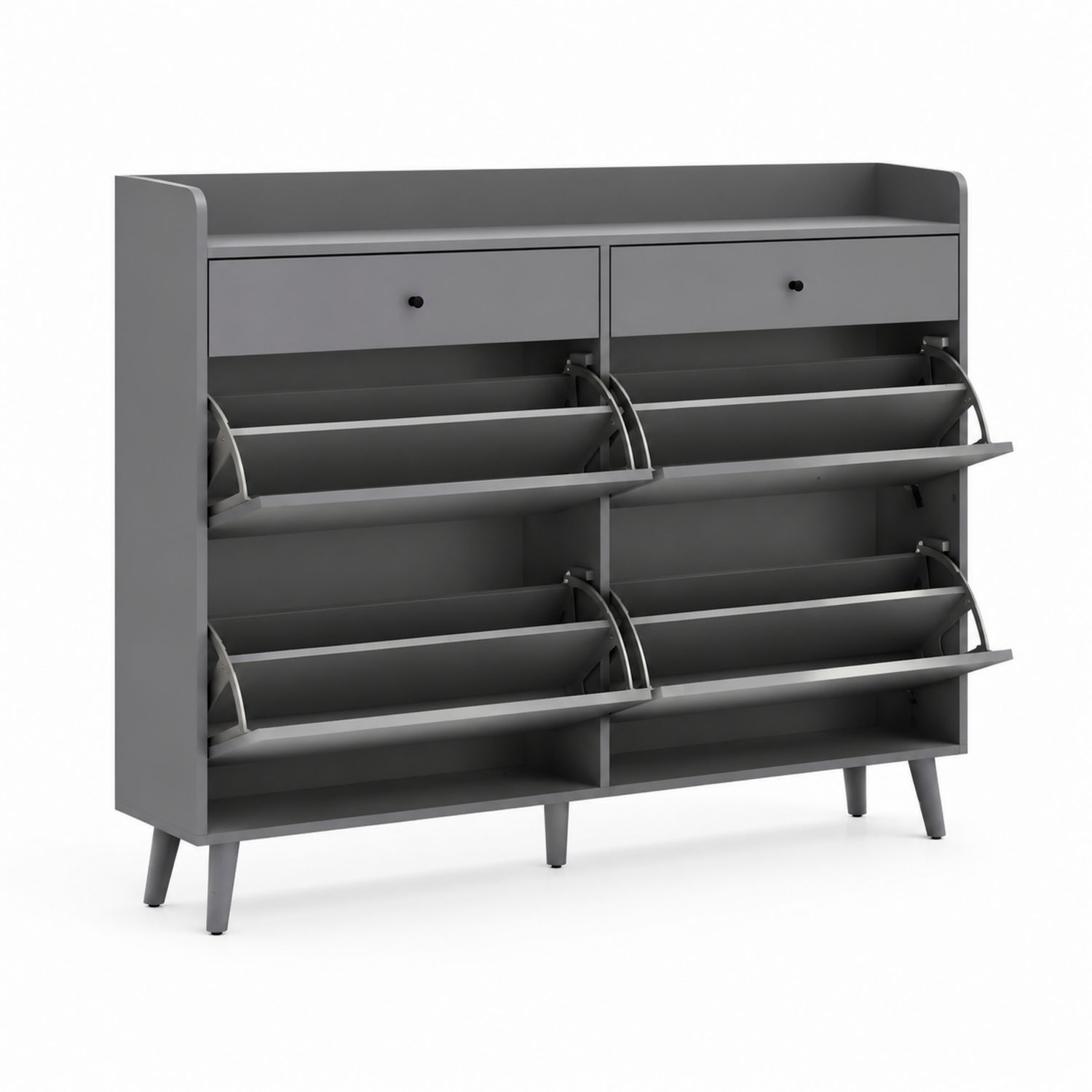 Zapatero de Madera Contrachapada Gris con 3 Niveles y 2 Cajones