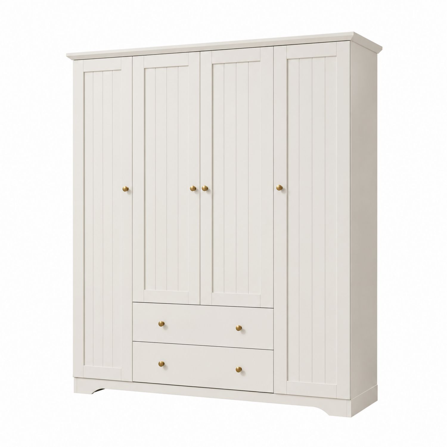 Armario de Dormitorio 4 Puertas 2 Cajones MDF Blanco