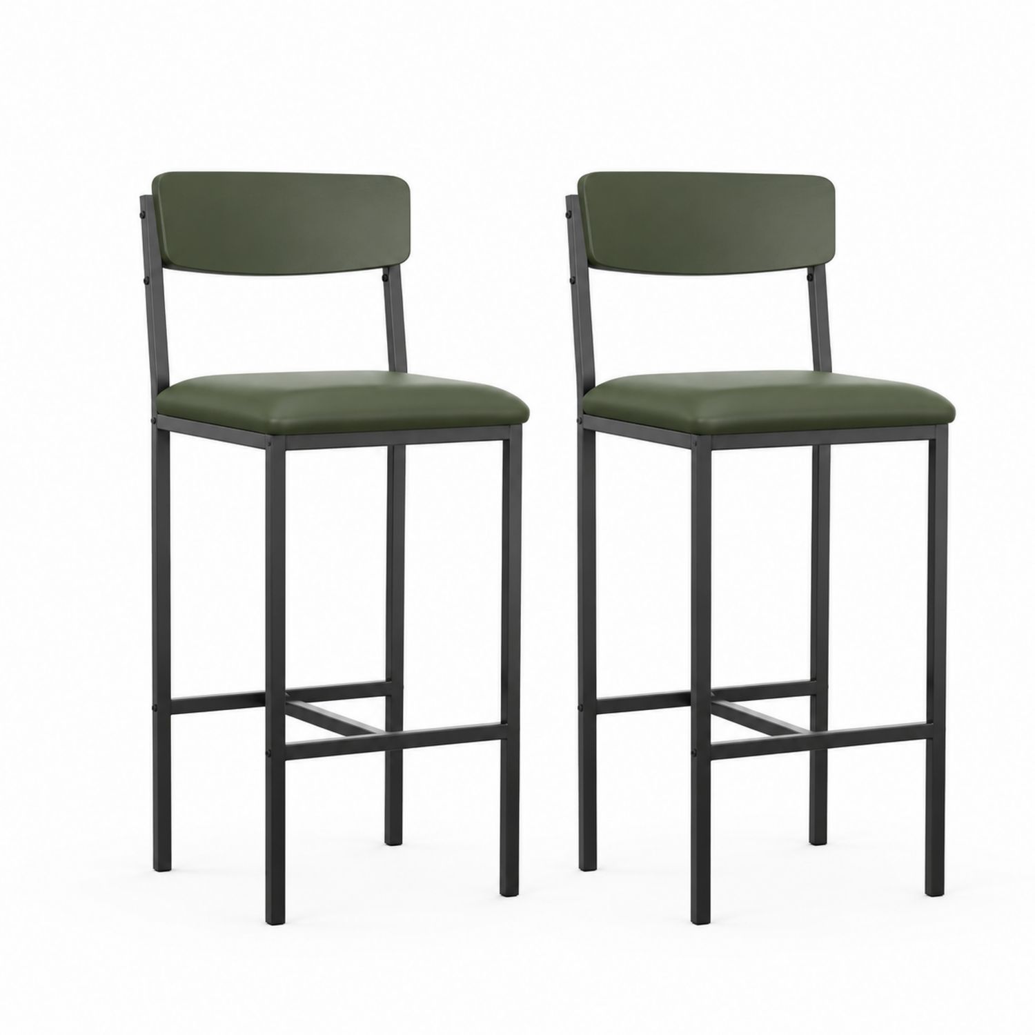 Juego de 2 Taburetes de Metal con Asiento de Piel Sintética Verde
