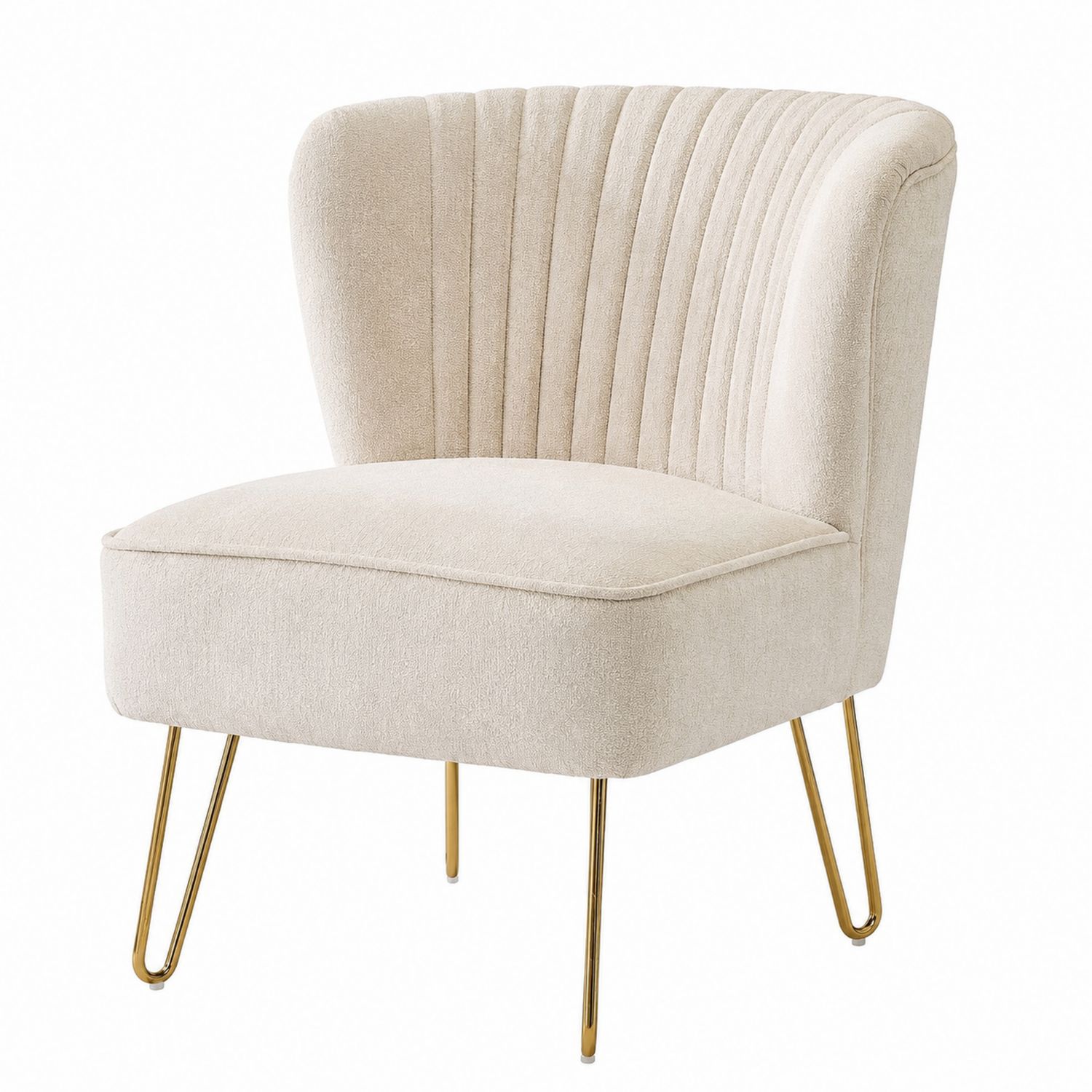 Silla de Tela Terciopelo Beige con Patas Metálicas Doradas