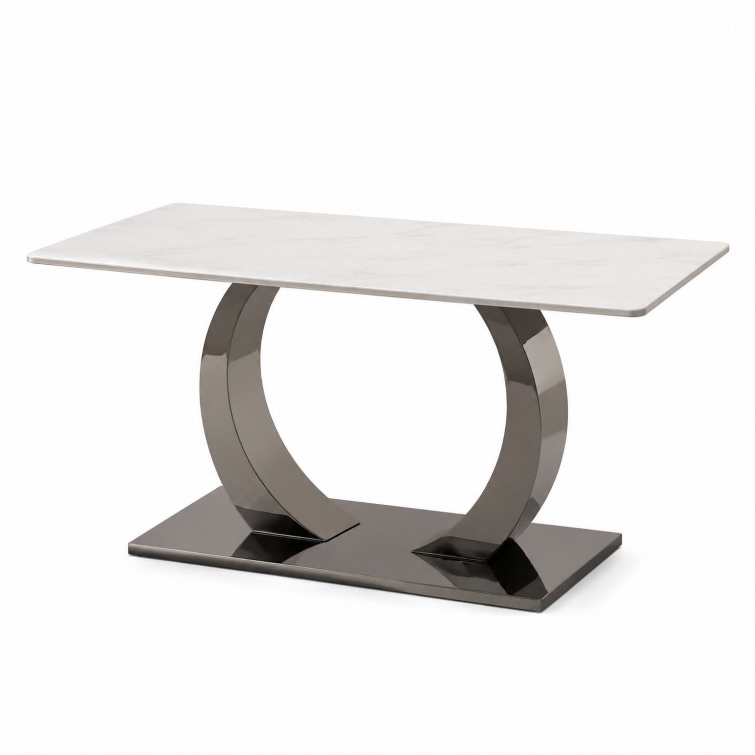 Mesa de comedor con superficie de mármol y base metálica
