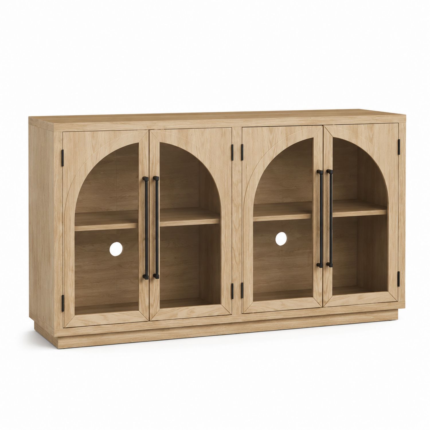 Gabinete de Madera de Roble con Puertas Arqueadas y Estantes