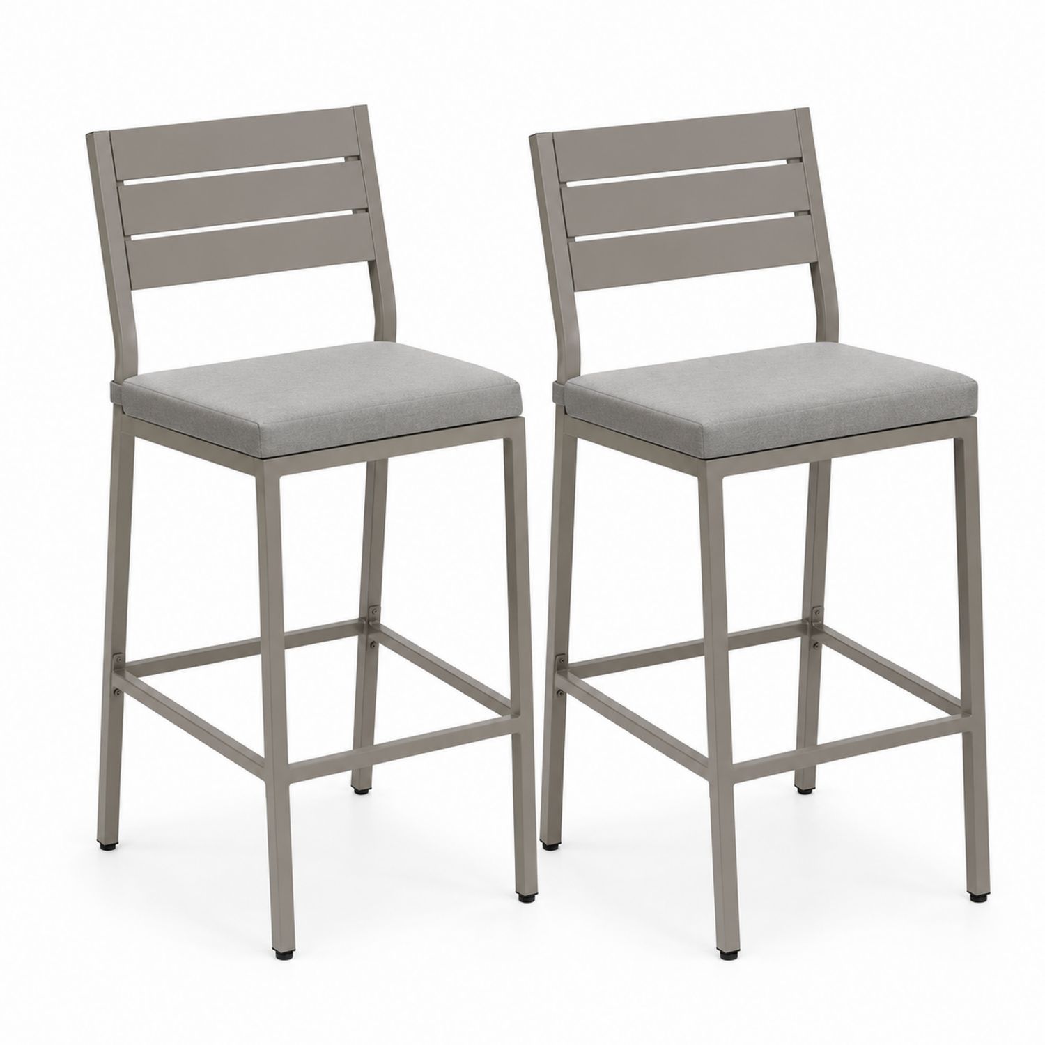 Juego de 2 Taburetes de Bar con Respaldo Metálico y Cojín Gris