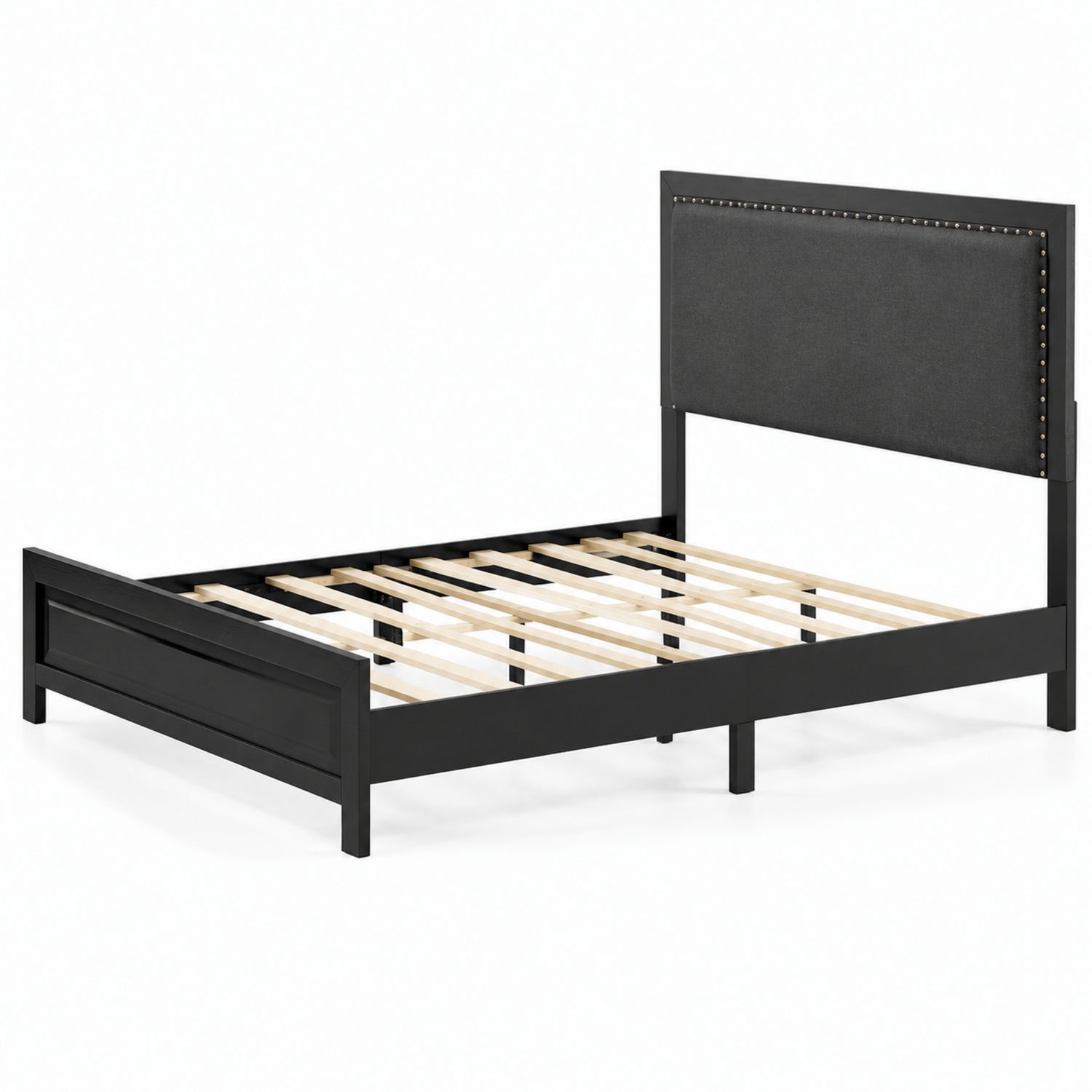 Cama de metal con cabecero tapizado en poliéster negro 200x160 cm