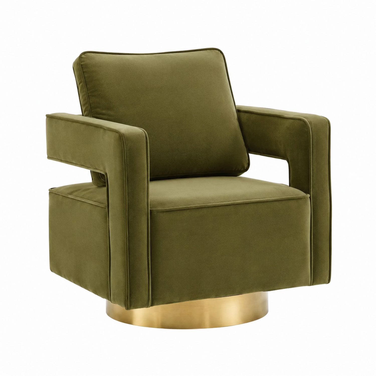 Silla giratoria de terciopelo verde con base de metal