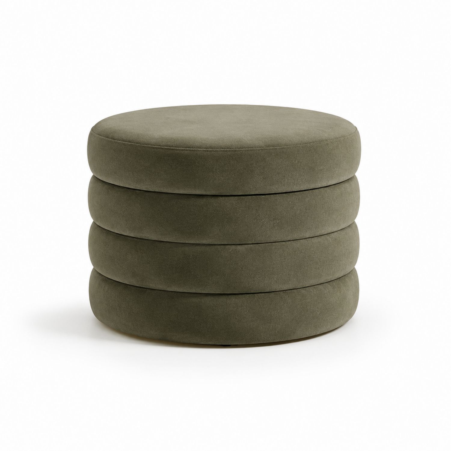 Puf redondo de terciopelo verde oliva 45x40 cm