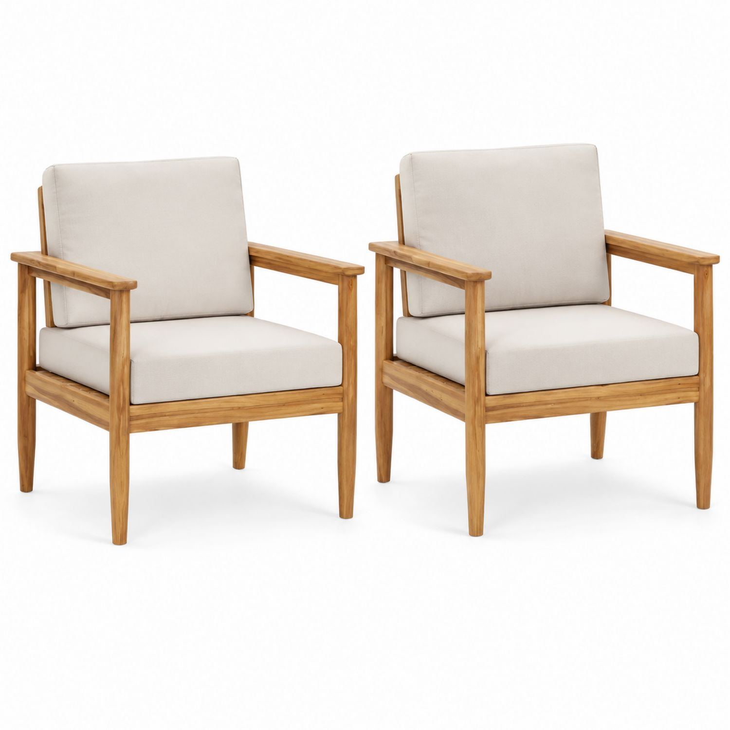 Conjunto de 2 sillones de madera de teca con cojines beige