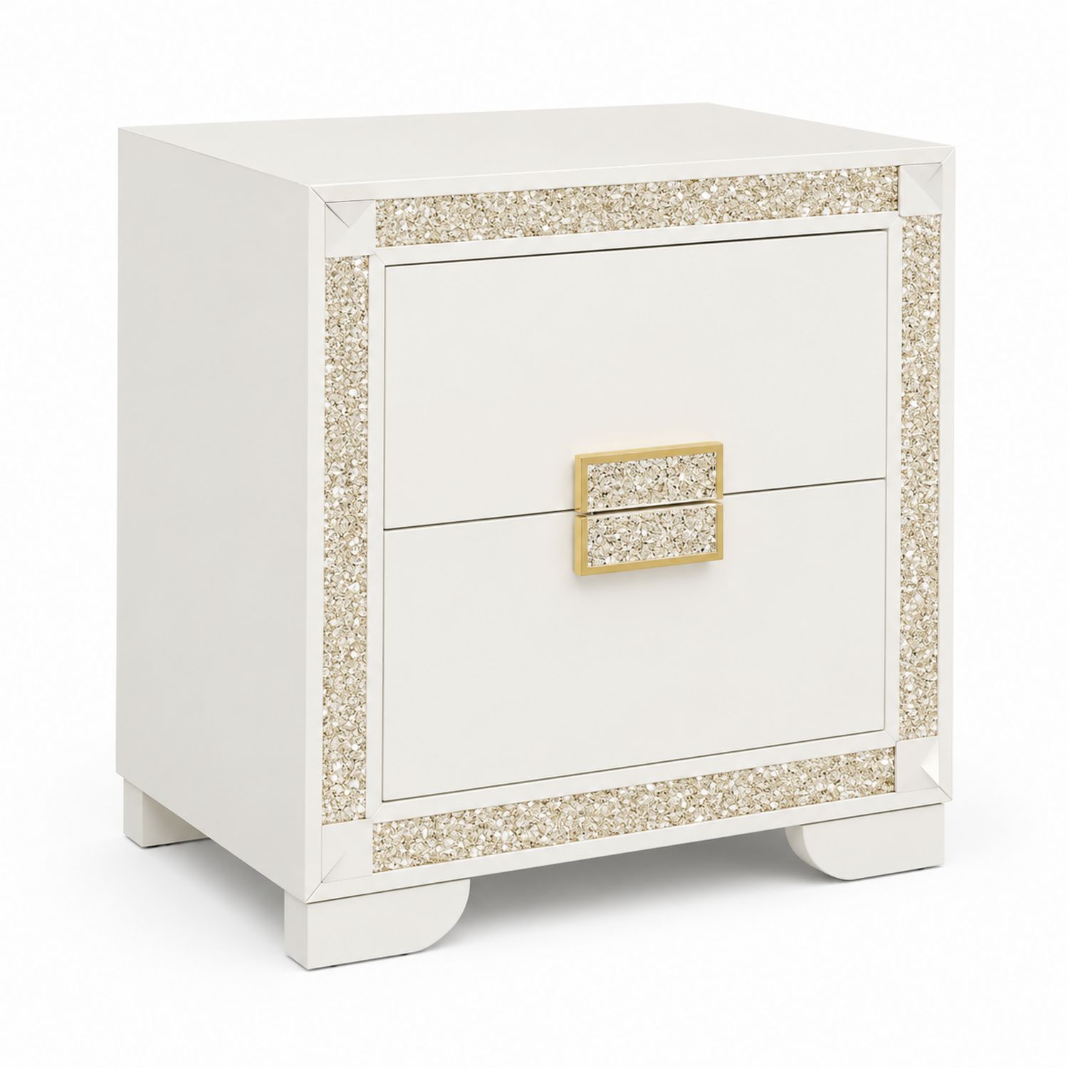 Mesita de noche de MDF blanca con cristal decorativo