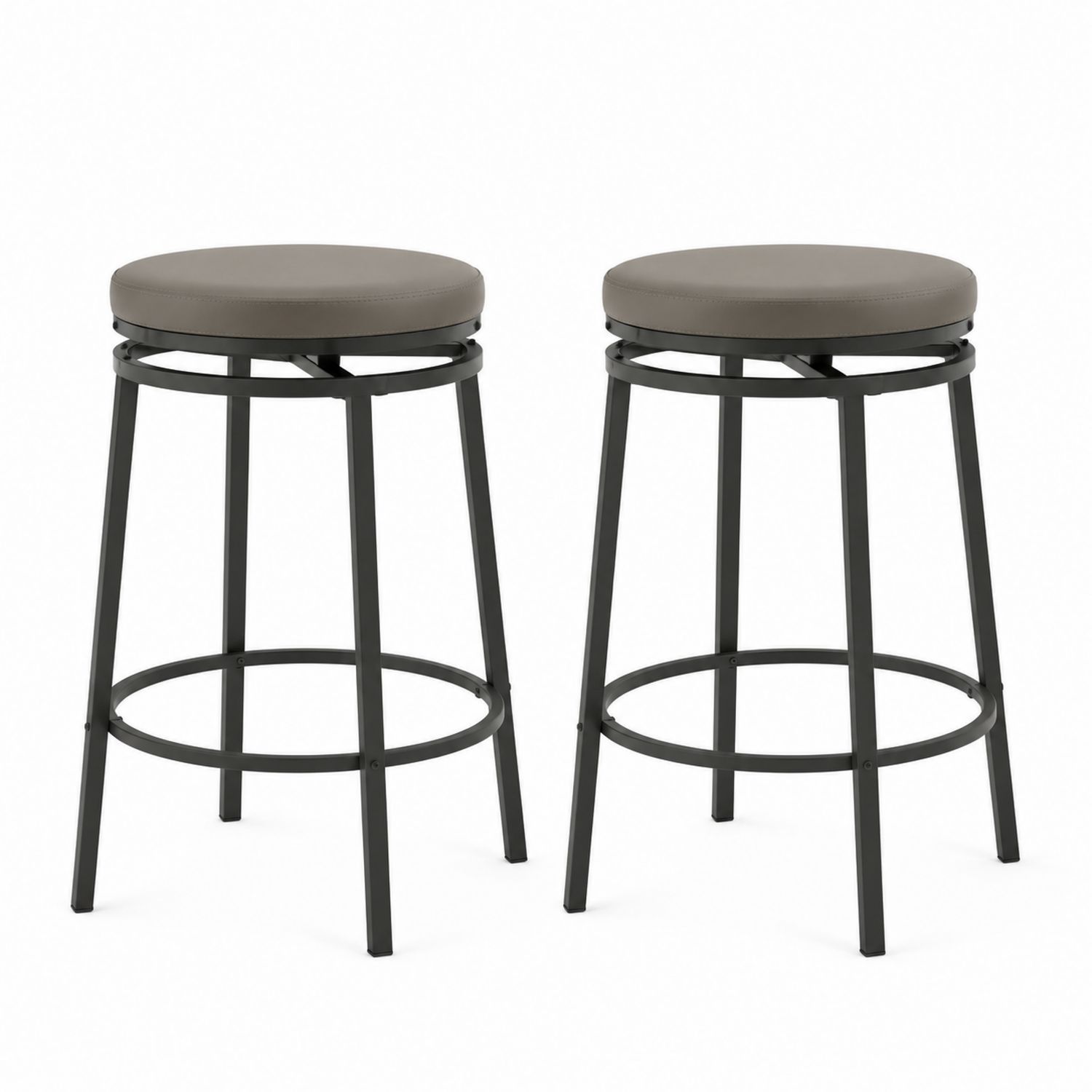 Set de 2 Taburetes de Bar Asiento de PU y Estructura Metálica Negra