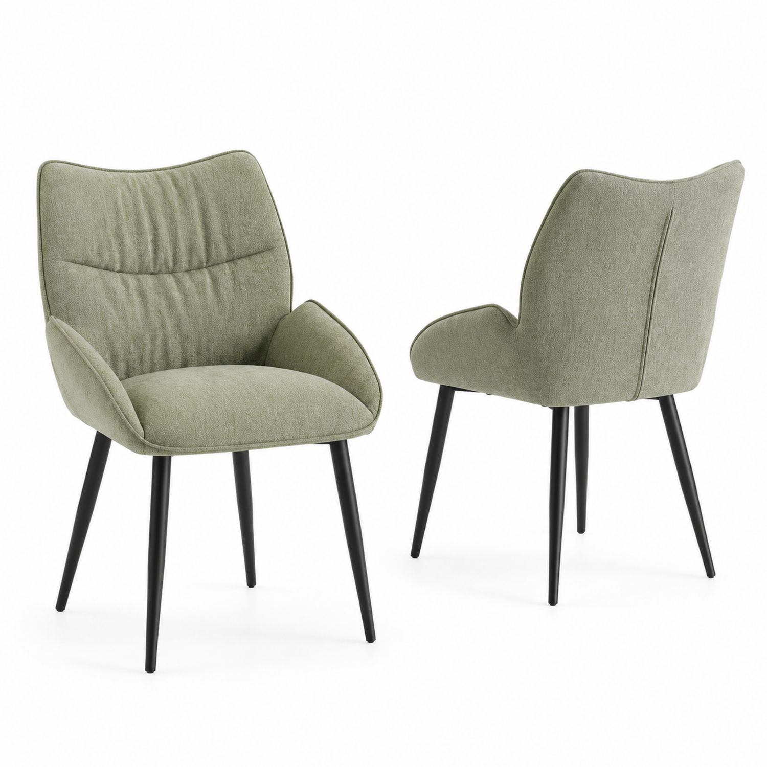 Conjunto de sillas de comedor con tejido de poliéster verde y patas de metal