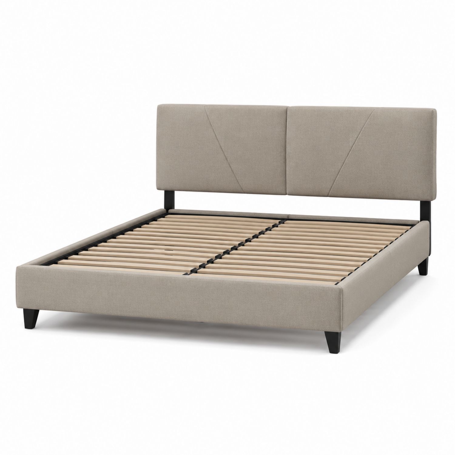 Cama doble tapizada con cabecero y somier de madera Beige 200x160 cm