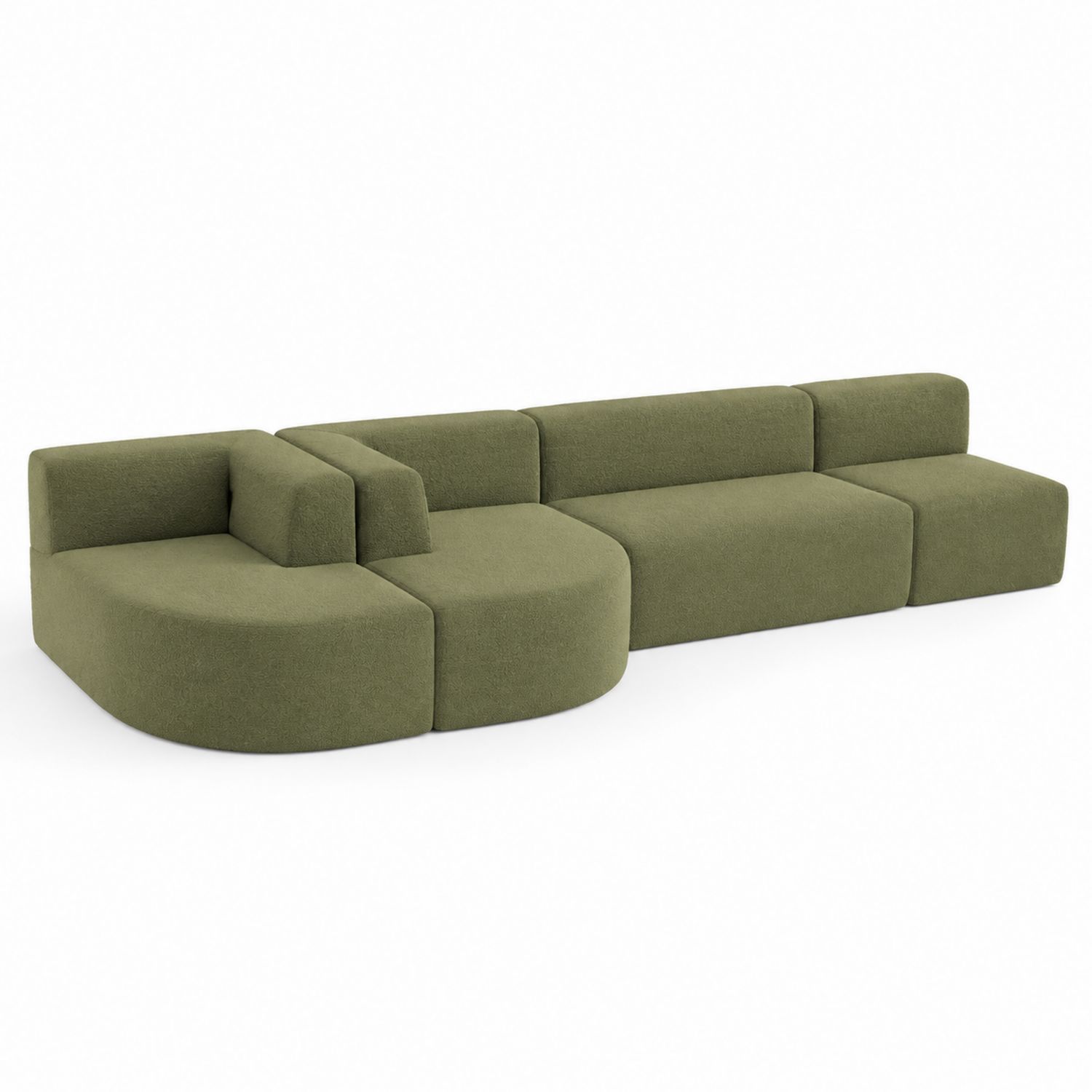 Sofá modular en L tejido poliéster verde oliva 320x160x80 cm
