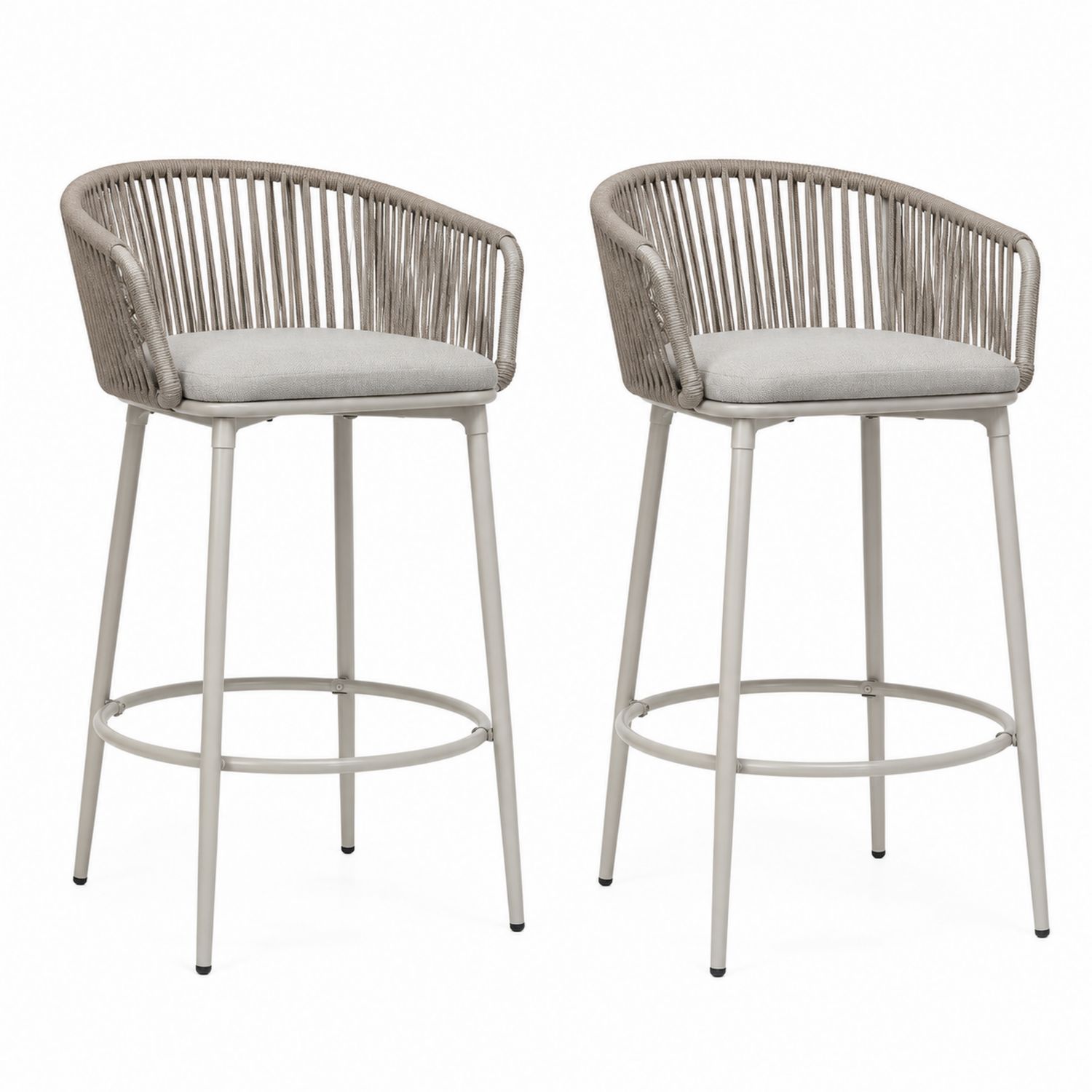 Set de 2 taburetes de aluminio y cuerda trenzada gris