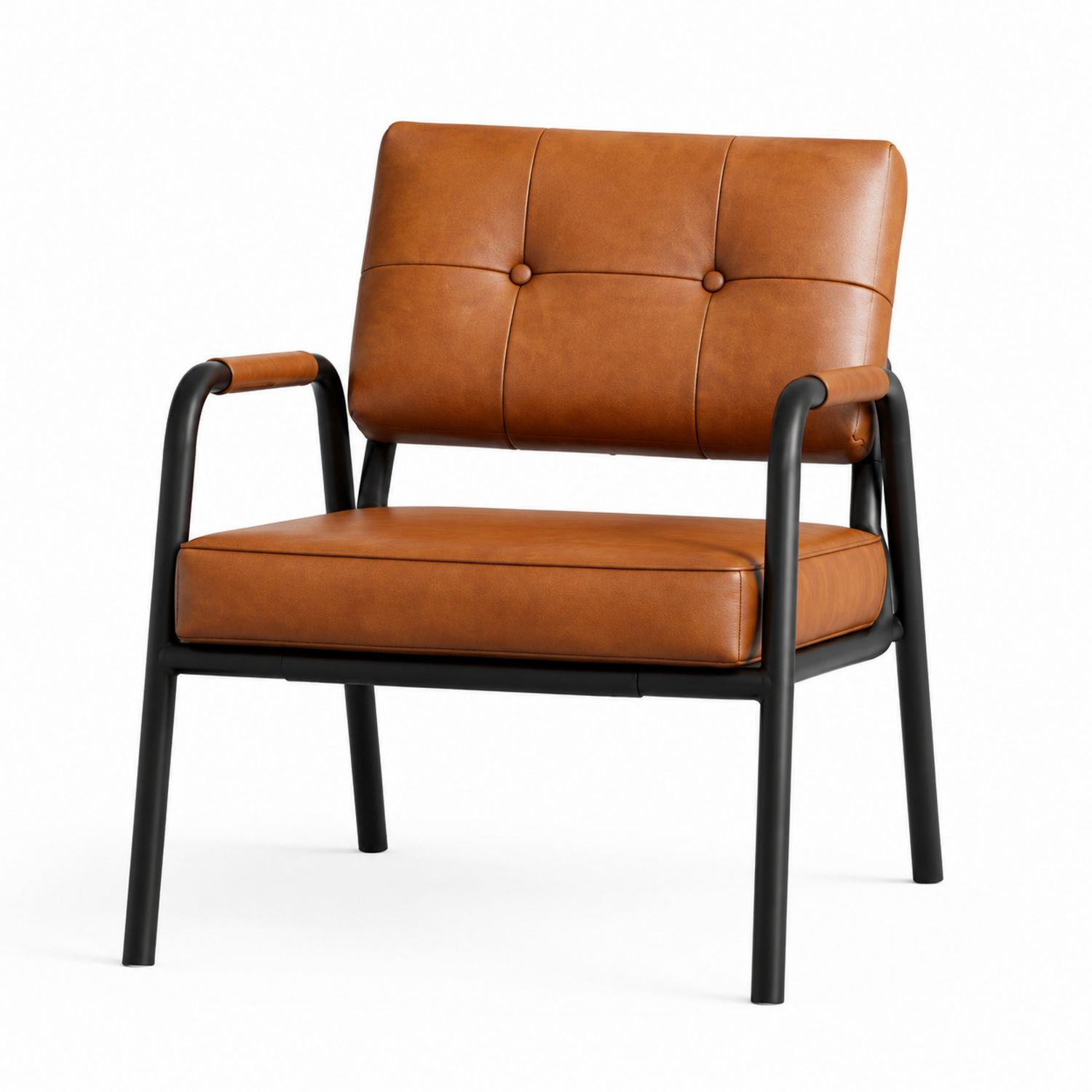 Silla con estructura de metal y tapizado de cuero sintético marrón