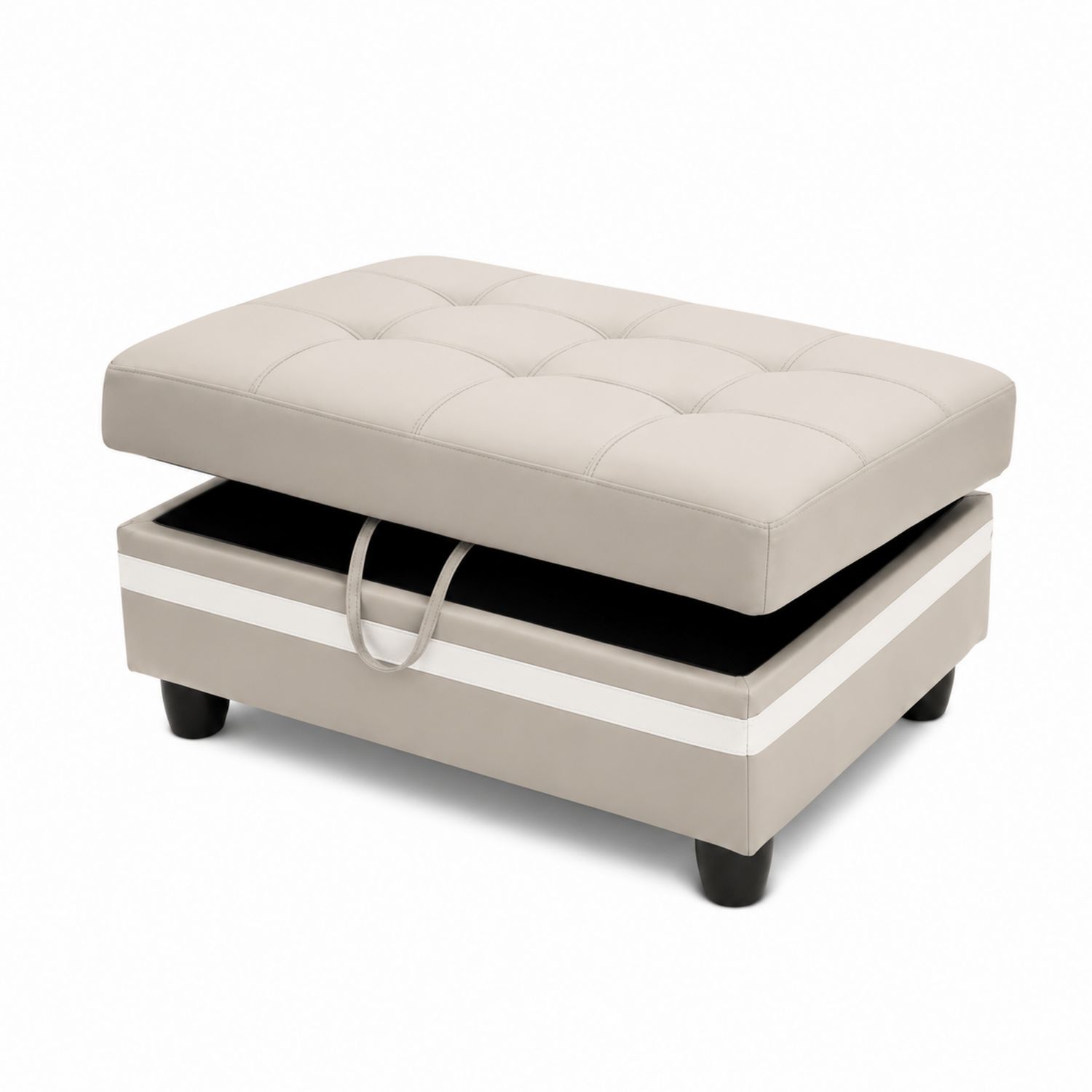 Puf reposapiés rectangular de cuero sintético beige con almacenamiento