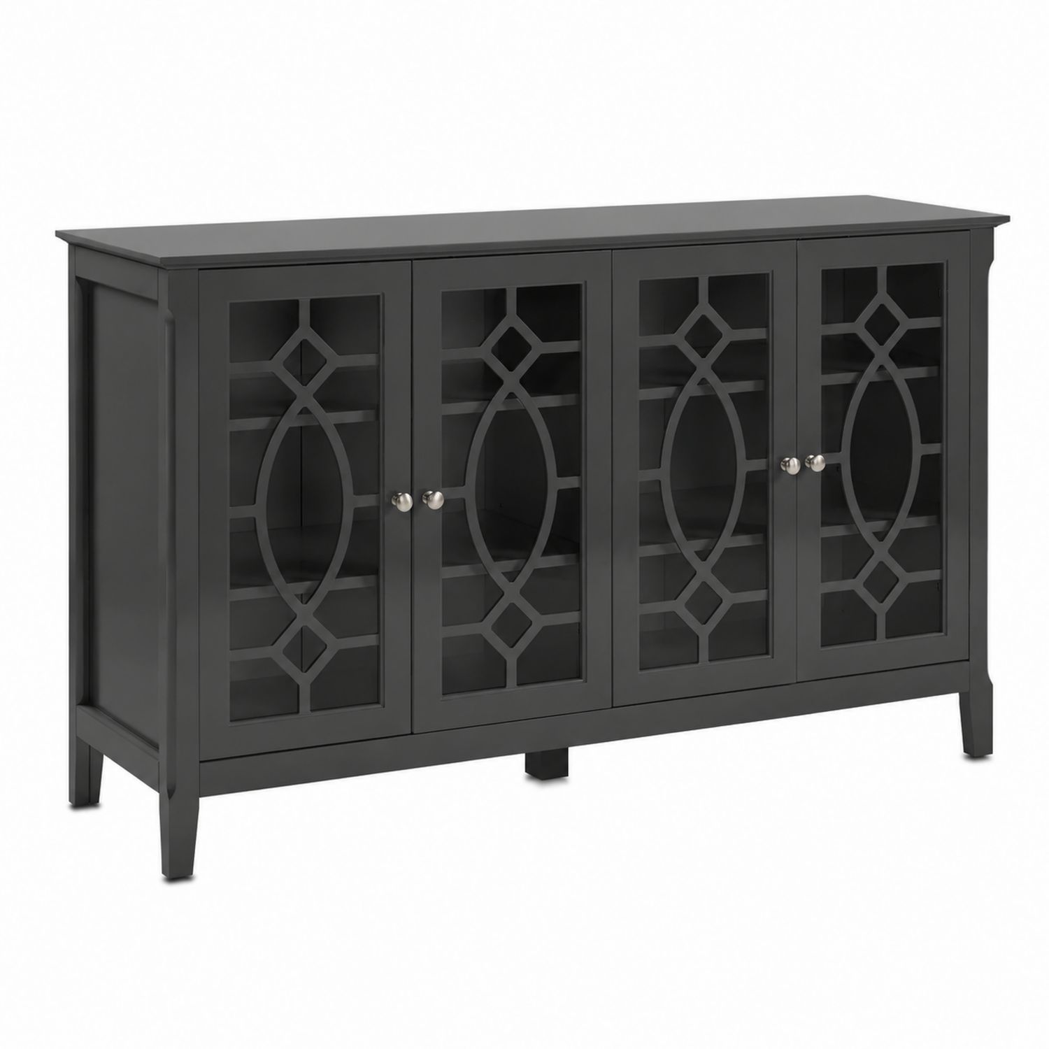 Aparador de madera y vidrio templado negro 150x40x80 cm