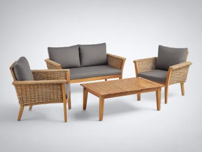 Canapé de jardin-rotin-bois-tissu-150x80x76 cm-naturel-gris-style naturel-Vazenlohome