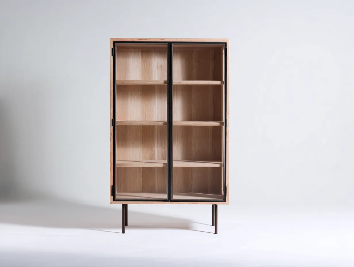 Vitrine - bois-verre-métal - 88x40x142 cm - bois clair-noir-brun - contemporain-Vazenlohome