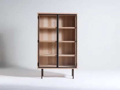 Vitrine - bois-verre-métal - 88x40x142 cm - bois clair-noir-brun - contemporain-Vazenlohome