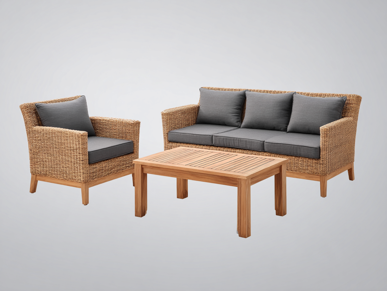 Canapé de jardin-rotin-verre-150x72x78 cm-naturel-style vintage-Vazenlohome